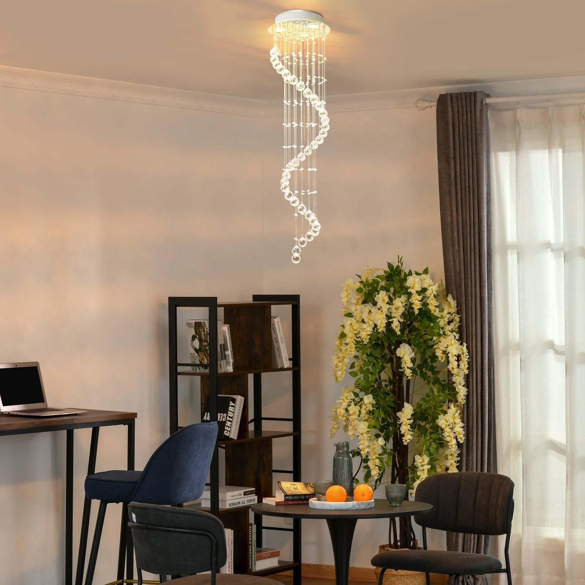 Modern Crystal Chandelier Ceiling Light Pendant Lamp Chrome Finish Glass Droplets New - Image 2