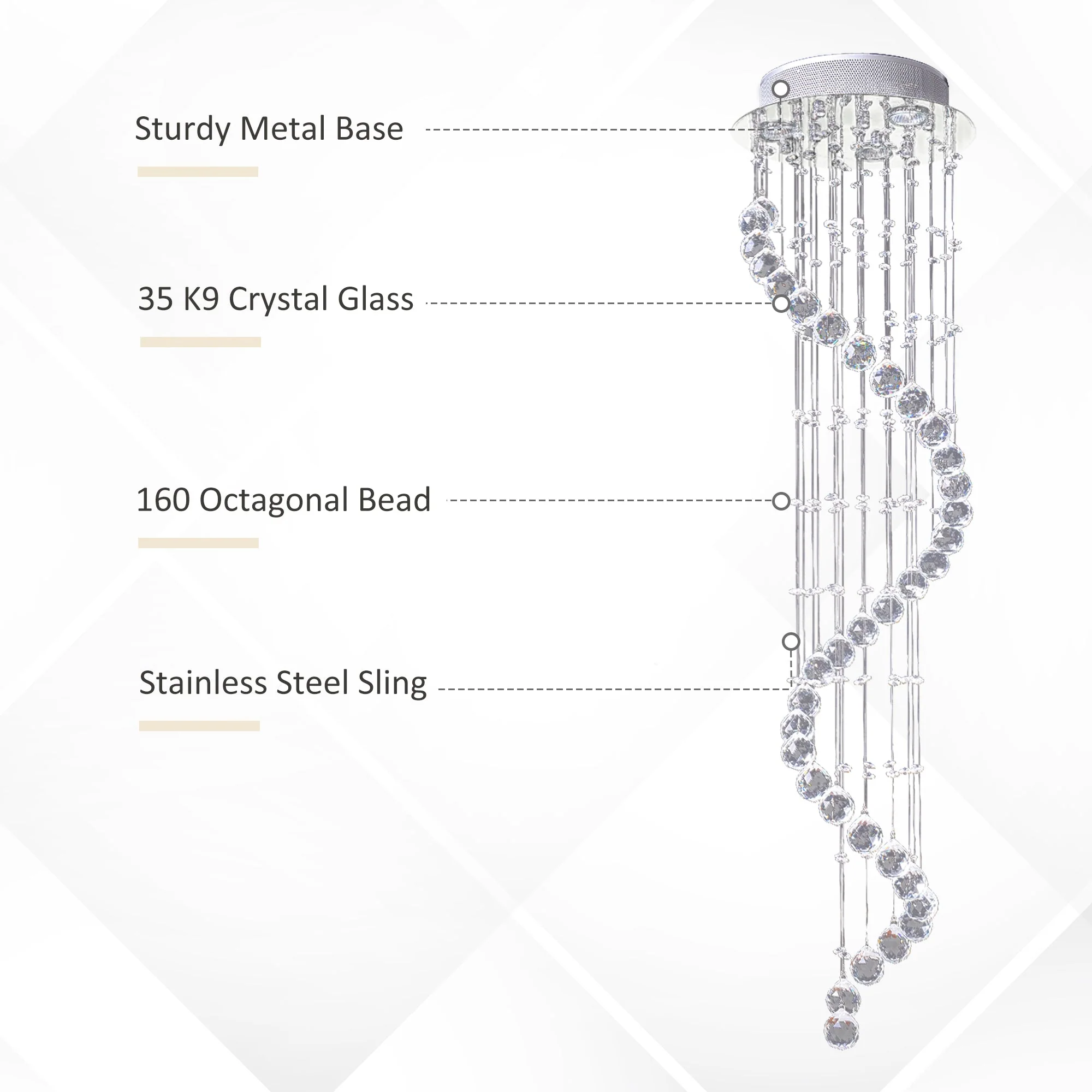 Modern Crystal Chandelier Ceiling Light Pendant Lamp Chrome Finish Glass Droplets New - Image 4
