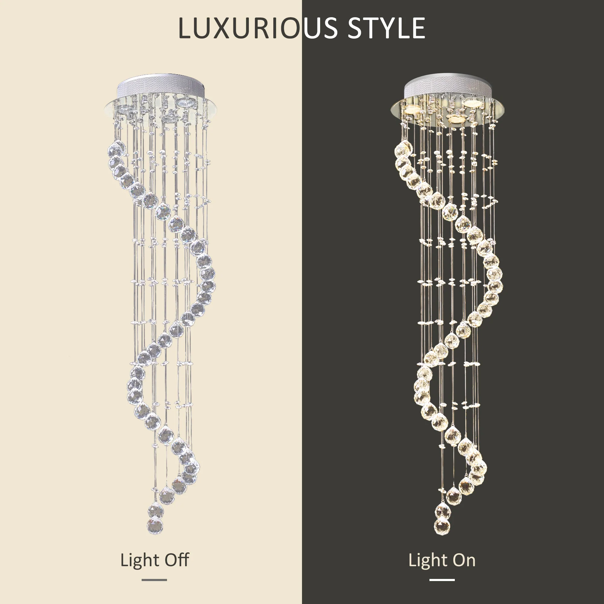 Modern Crystal Chandelier Ceiling Light Pendant Lamp Chrome Finish Glass Droplets New - Image 5