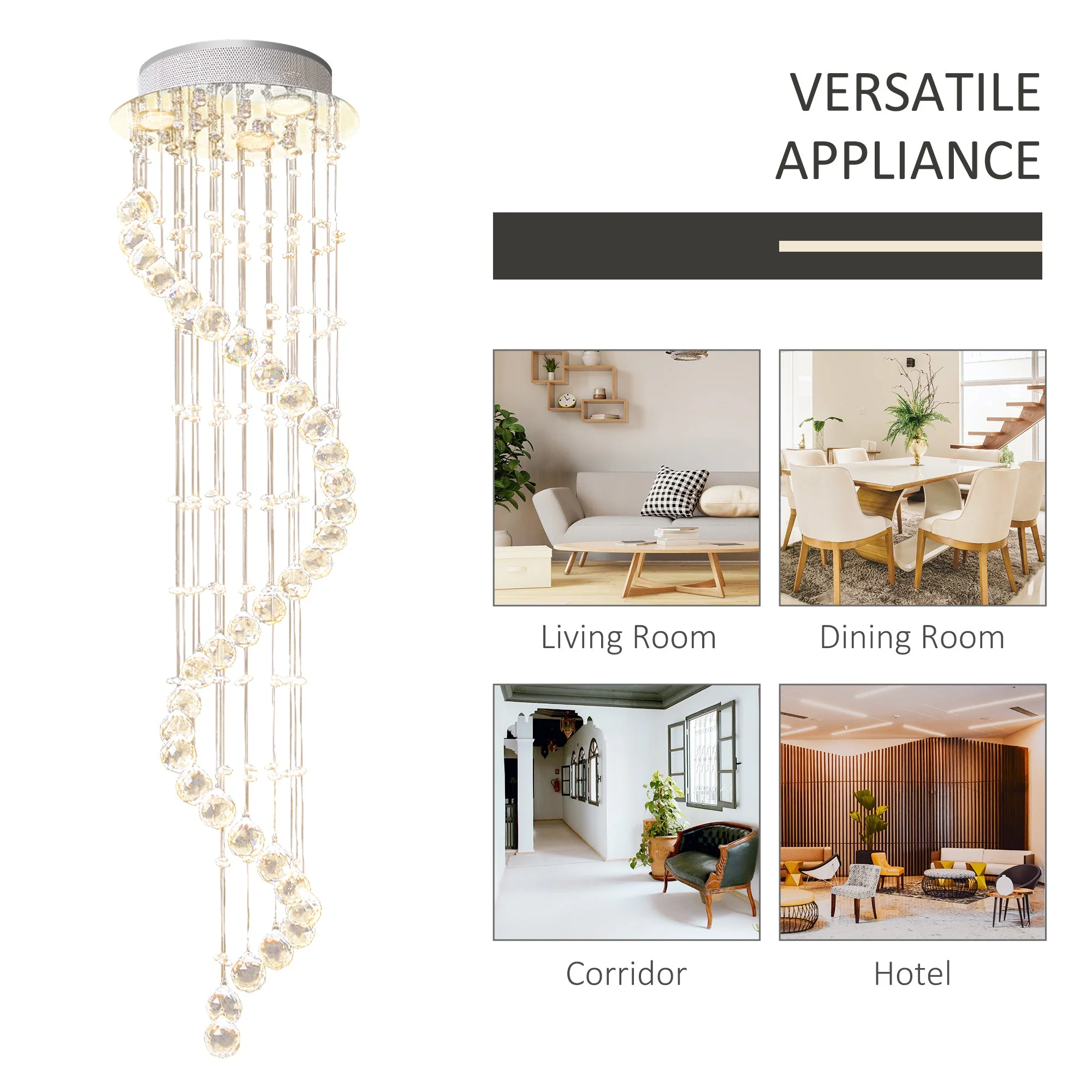 Modern Crystal Chandelier Ceiling Light Pendant Lamp Chrome Finish Glass Droplets New - Image 7