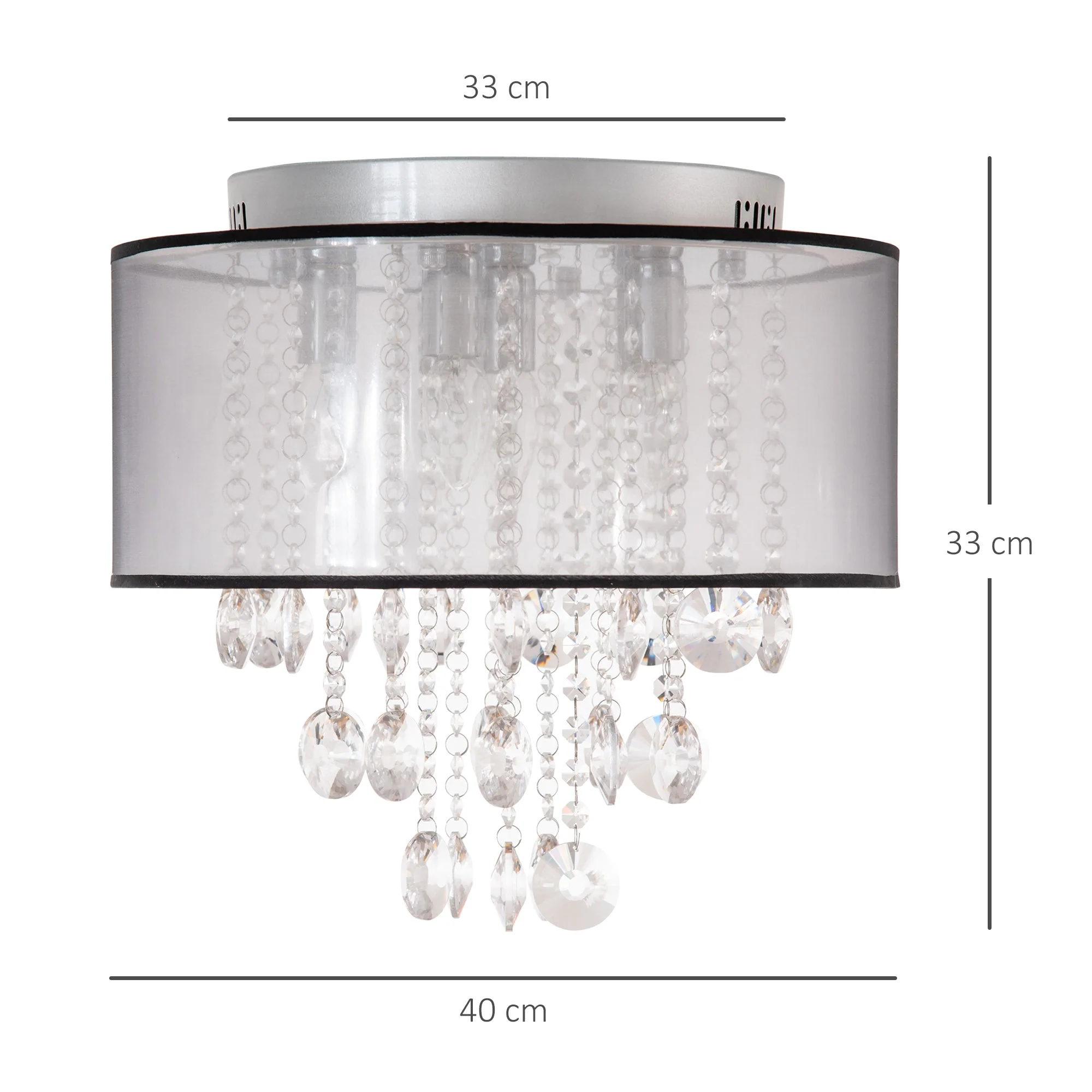 Modern Crystal Chandelier Flush Mount Ceiling Light with Drum Shade for Living Room Bedroom Dining Room Silver - Image 2