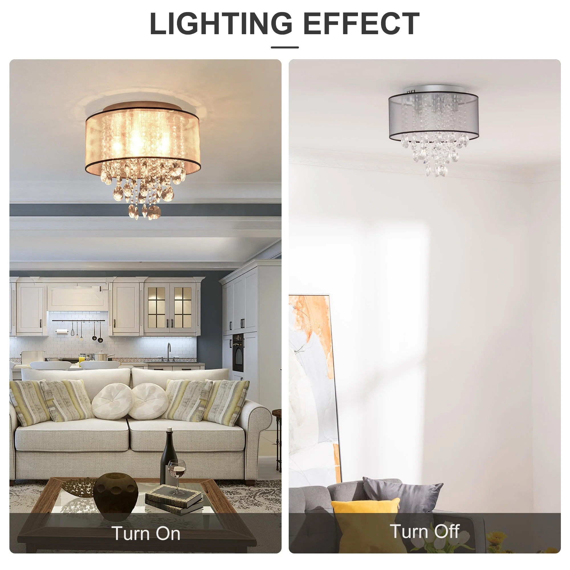 Modern Crystal Chandelier Flush Mount Ceiling Light with Drum Shade for Living Room Bedroom Dining Room Silver - Image 5