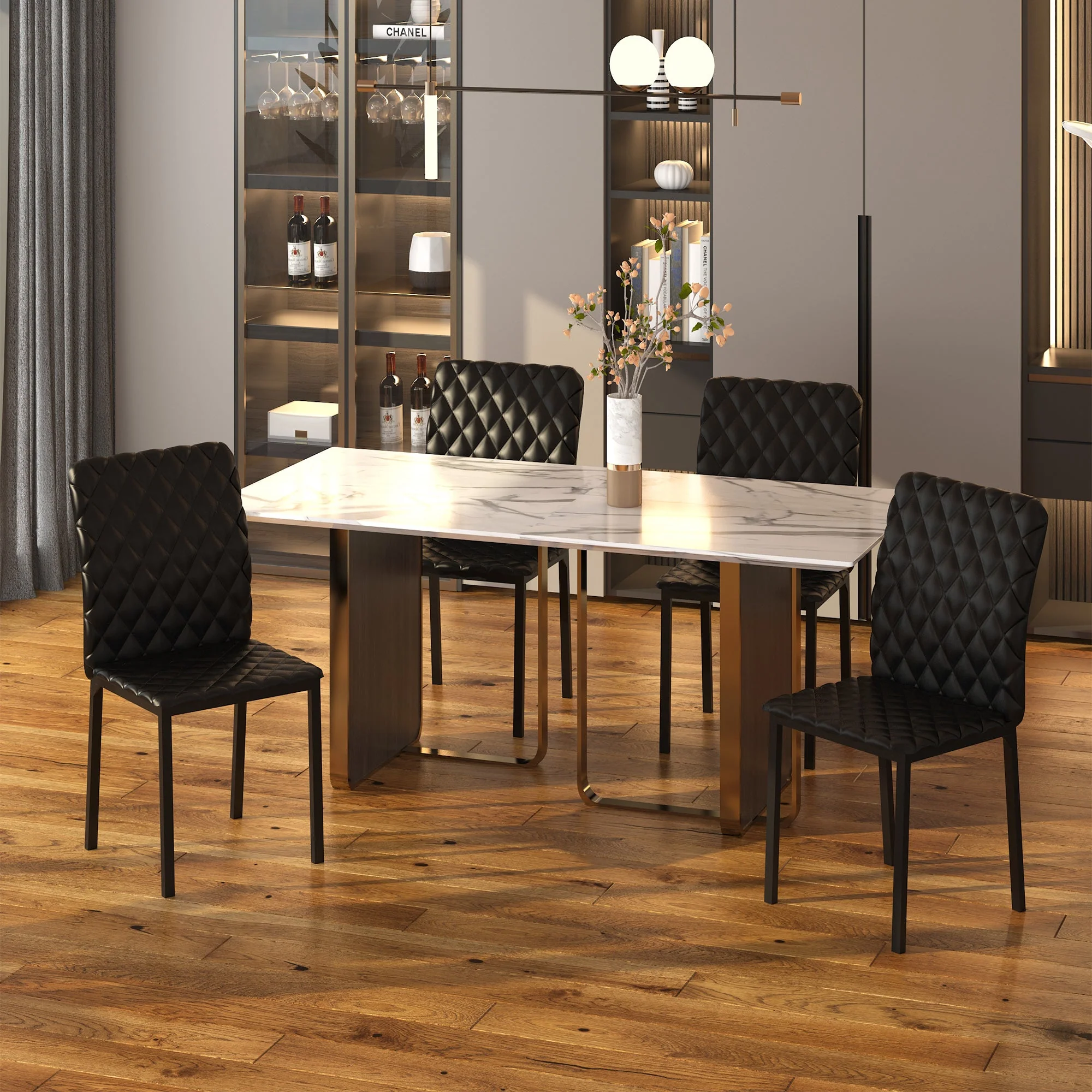 Modern Dining Chairs Upholstered Faux Leather Accent Chairs with Metal Legs for Kitchen - Image 2