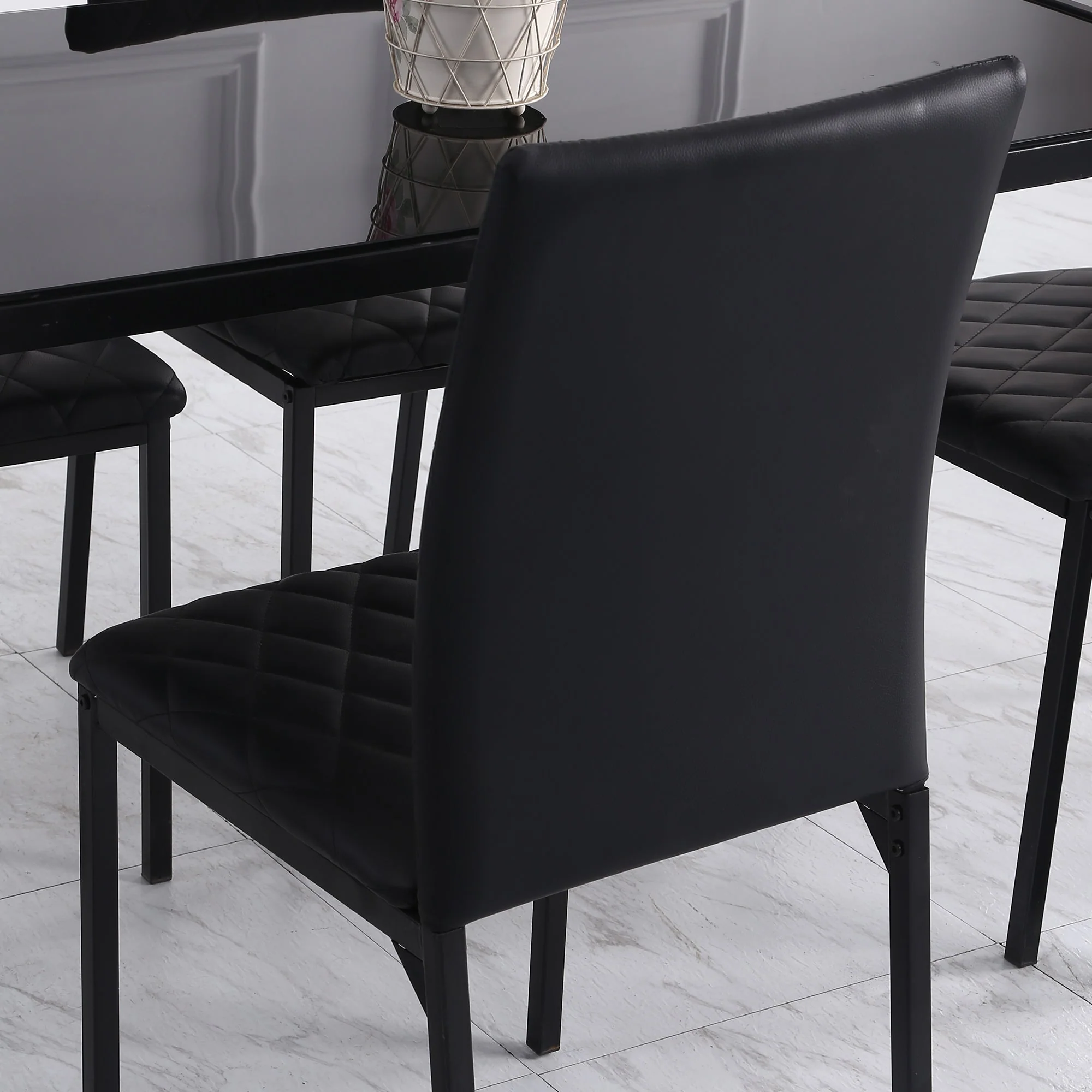 Modern Dining Chairs Upholstered Faux Leather Accent Chairs with Metal Legs for Kitchen - Image 9