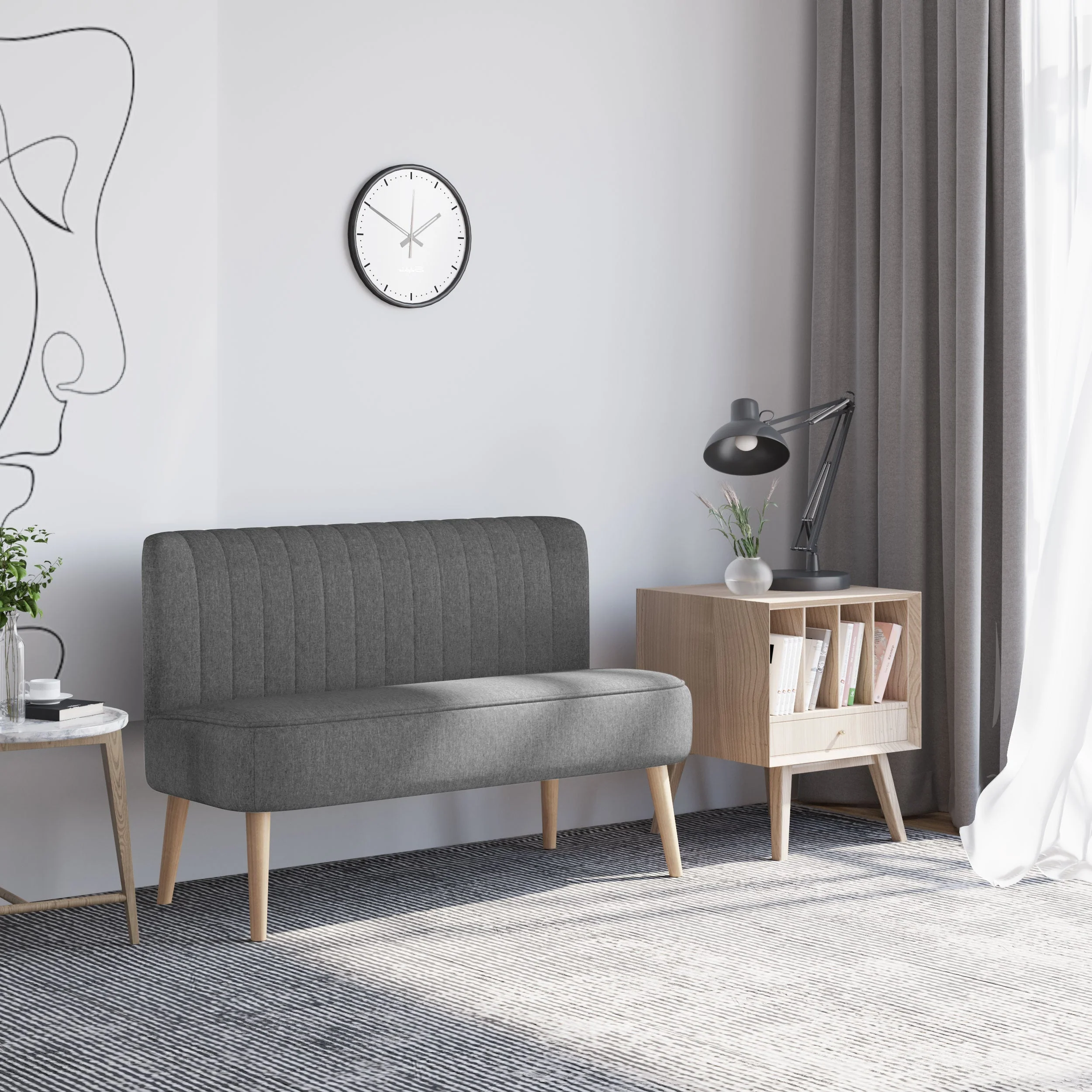 Modern Double Seat Sofa Loveseat Couch 2 Seater Compact Sofa Padded Linen Wood Leg Dark Grey - Image 2