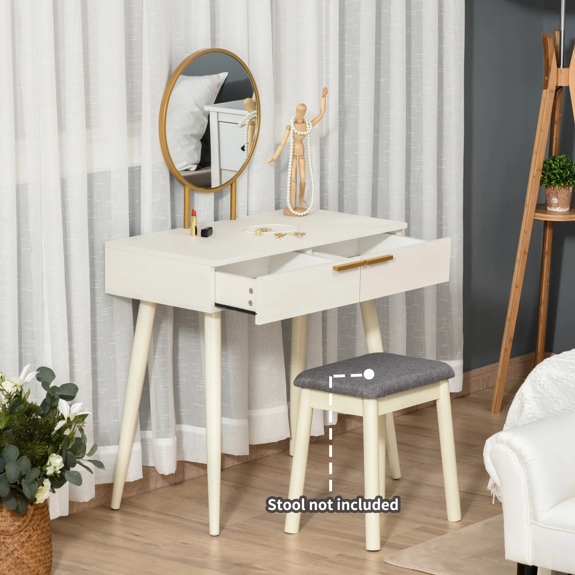Modern Dressing Table with Round Mirror - Image 4