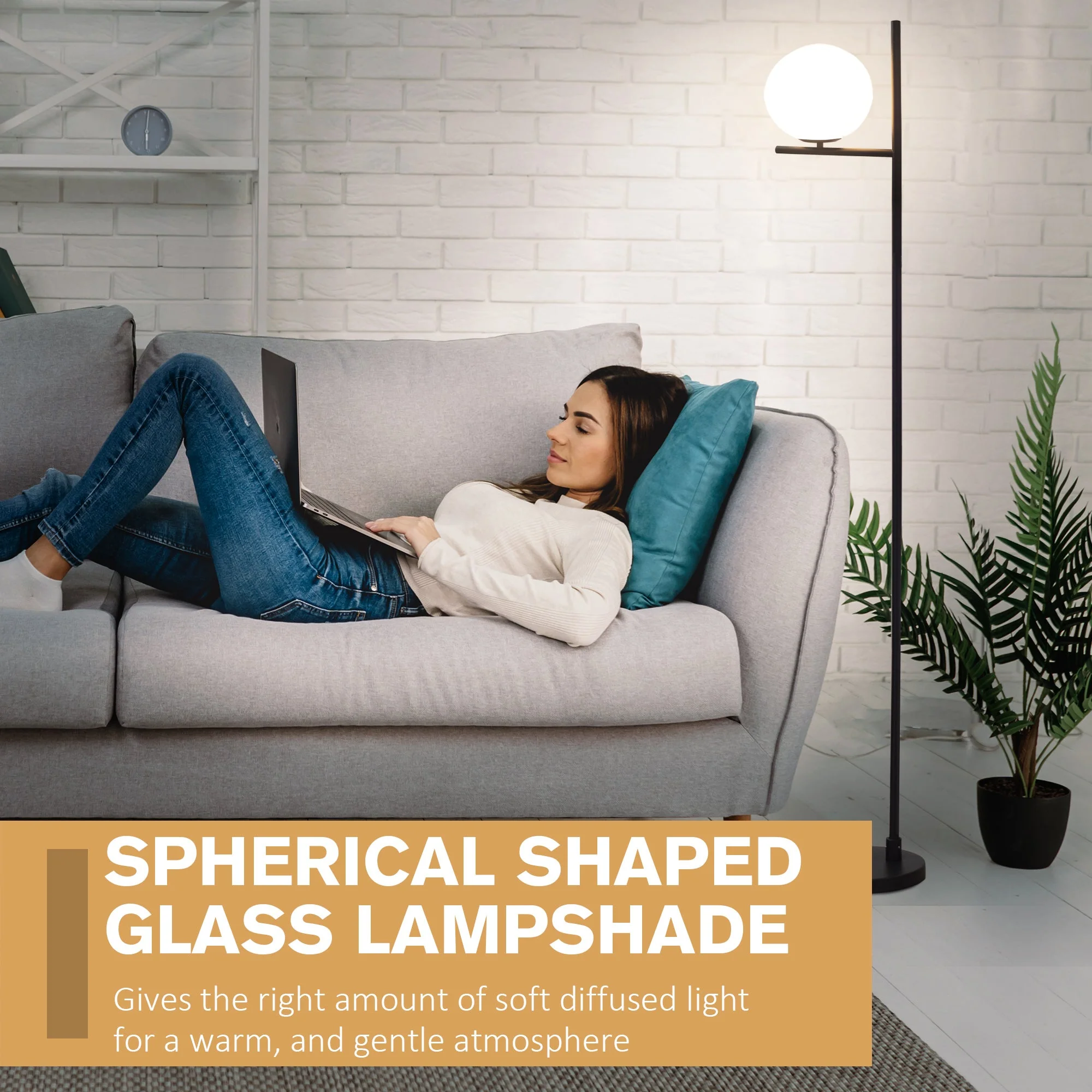 Modern Floor Lamp Metal Frame Sphere Light w/ Pedal Switch - Image 4