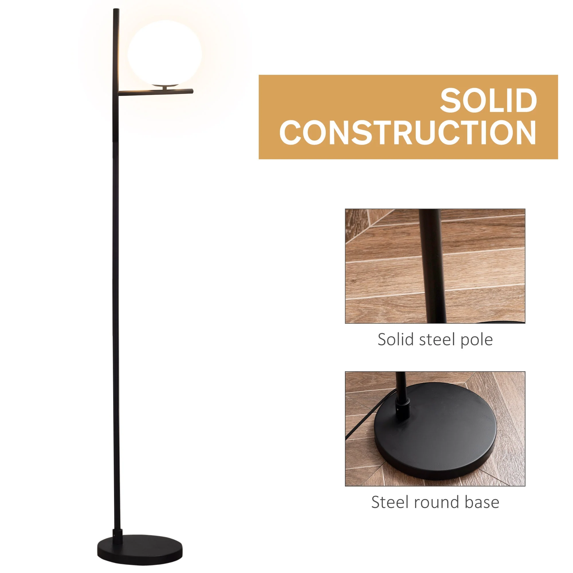 Modern Floor Lamp Metal Frame Sphere Light w/ Pedal Switch - Image 5
