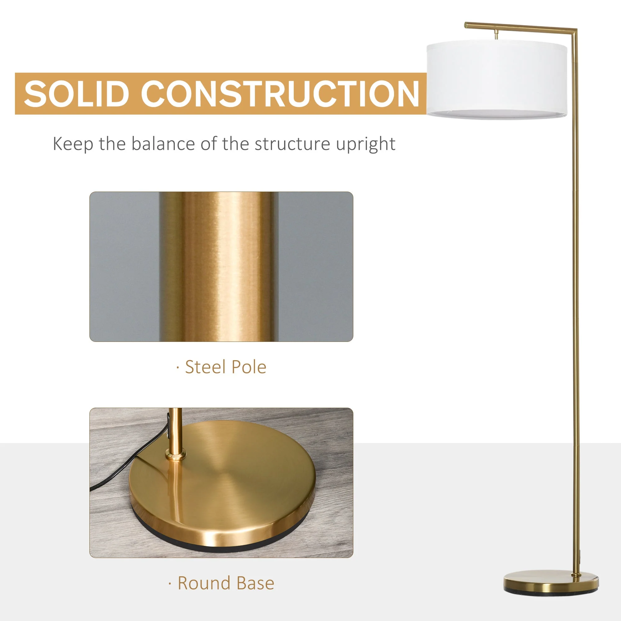 Modern Floor Lamp Tall Pole Light with Linen Shade E27 Holder for Home Office - Image 5