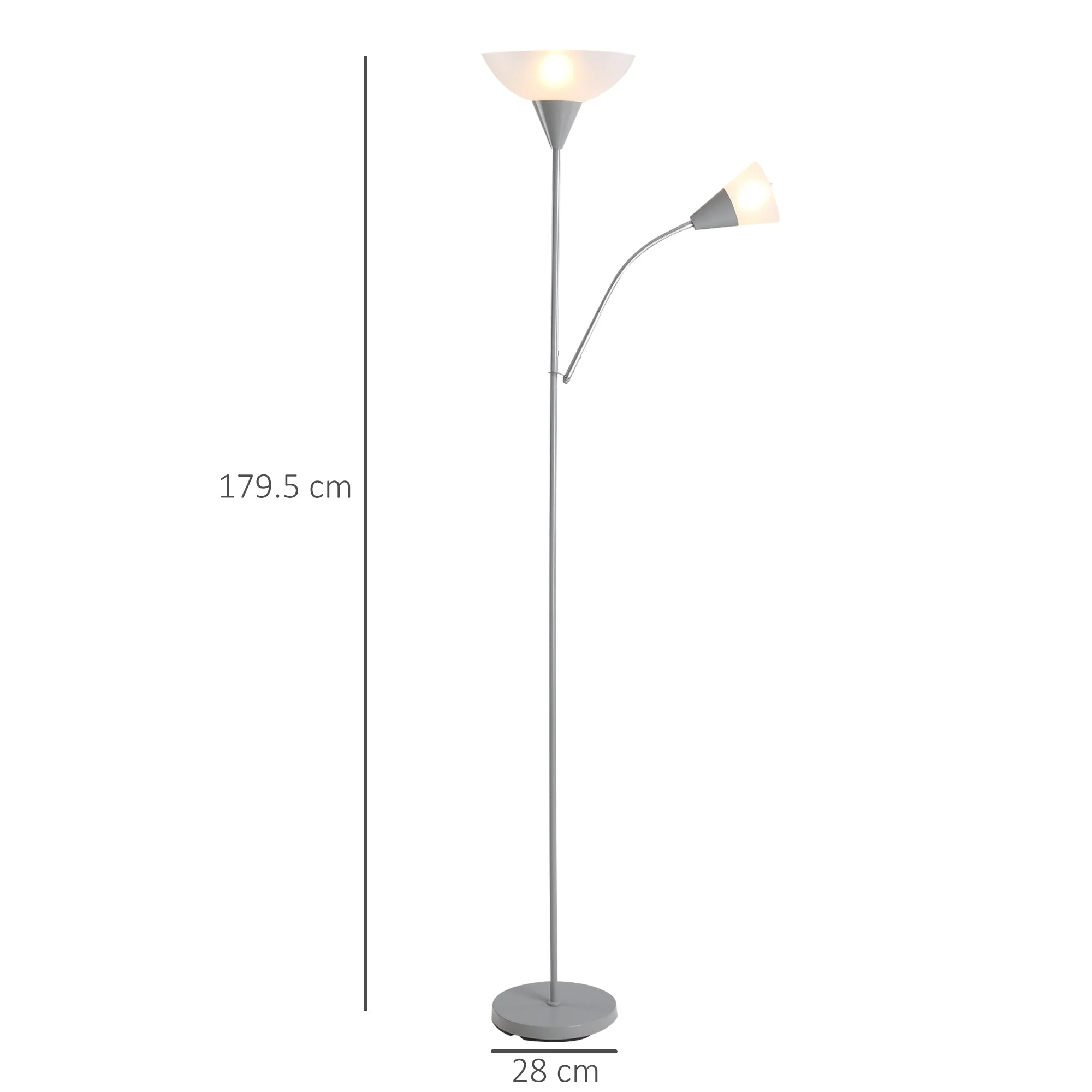 Modern Floor Reading Lamp 2 Adjustable Heads Light Steel Base Living Room Bedroom Office - Image 3