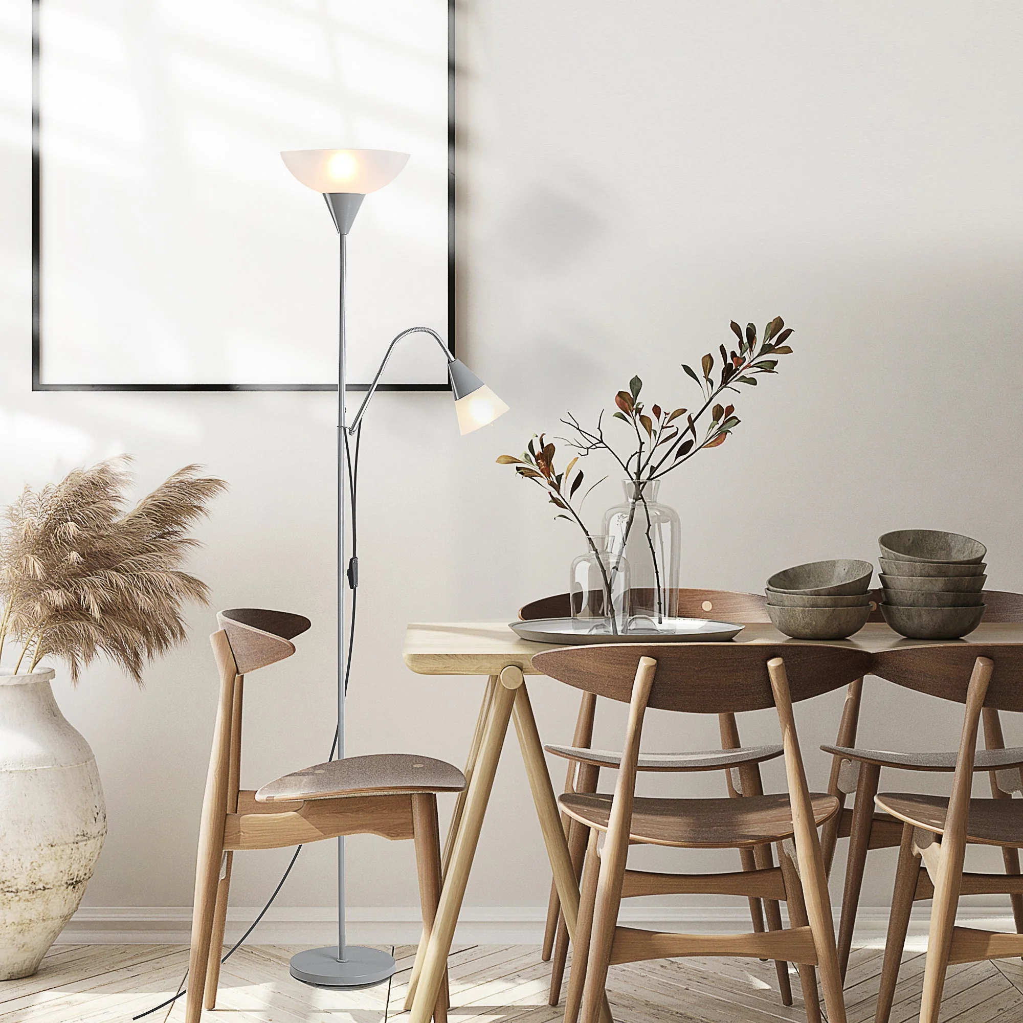 Modern Floor Reading Lamp 2 Adjustable Heads Light Steel Base Living Room Bedroom Office - Image 7