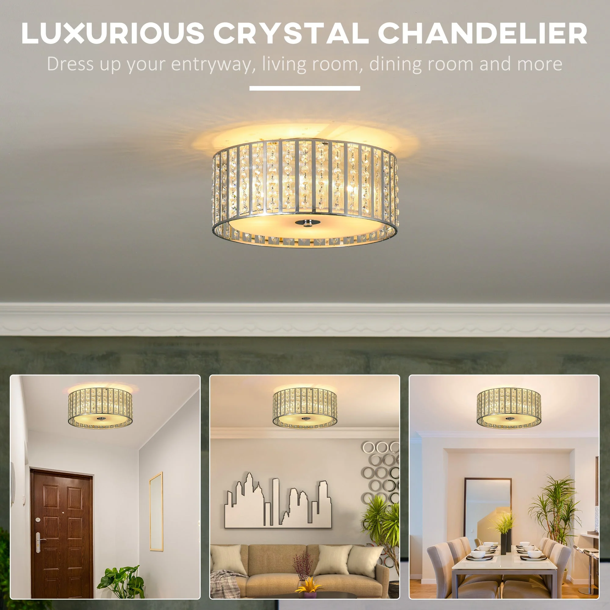 Modern K9 Crystal Chandelier Ceiling Light with Double Layer Lampshade - Image 4