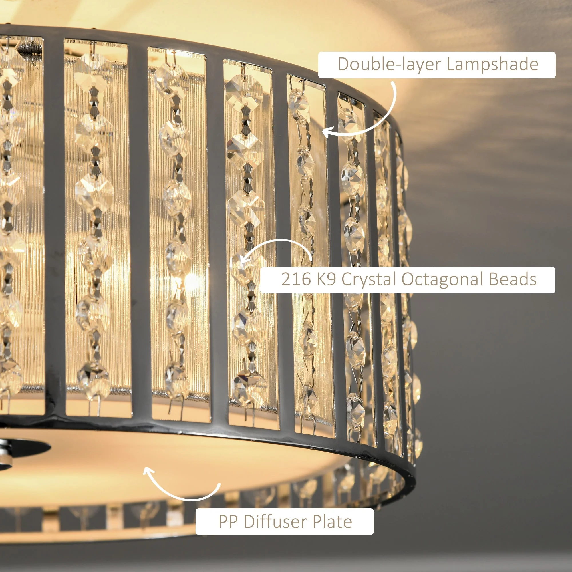 Modern K9 Crystal Chandelier Ceiling Light with Double Layer Lampshade - Image 5