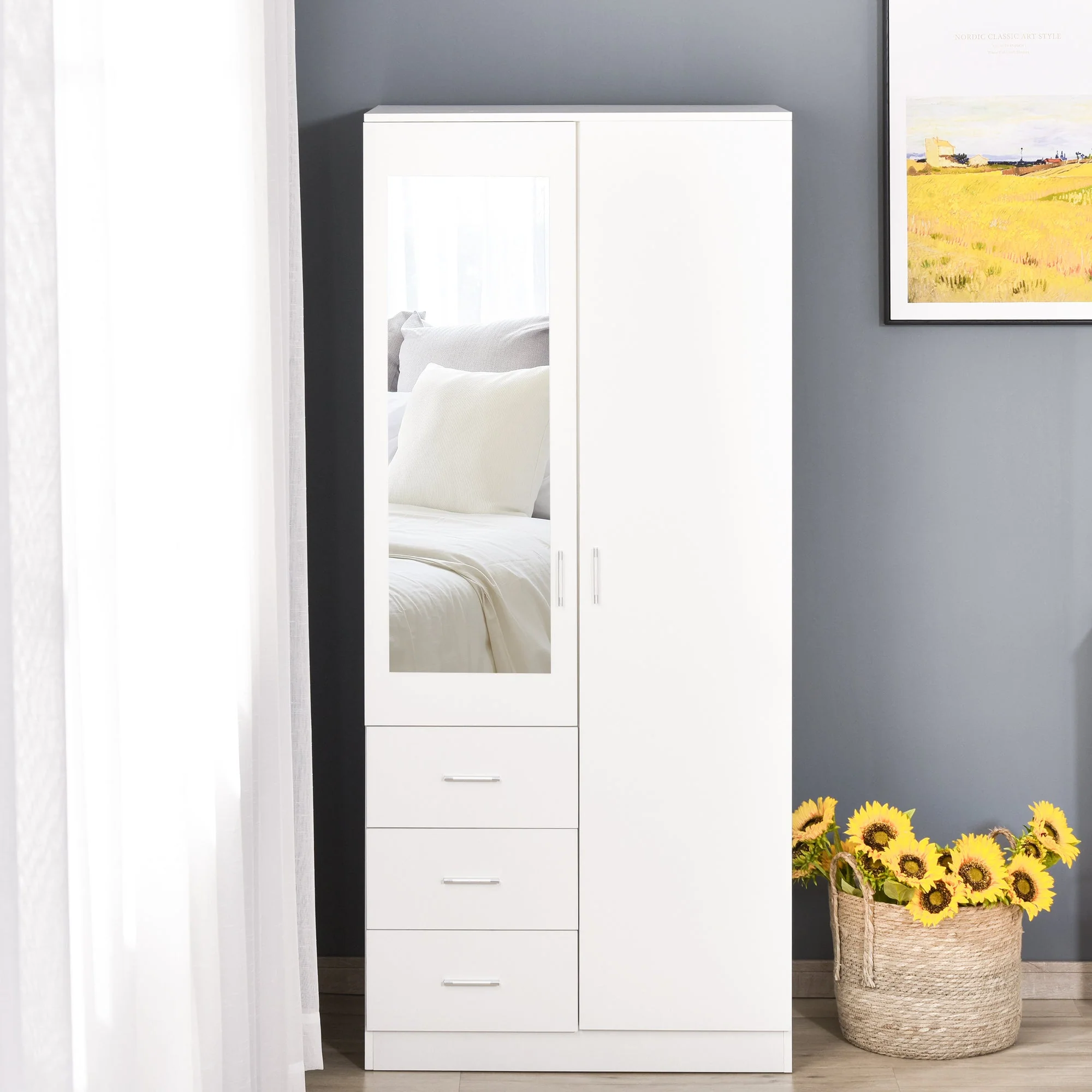 Modern Mirror Wardrobe 2 Door Storage Cupboards Home Storage Organisation Furniture with Adjustable Shelf - Image 2