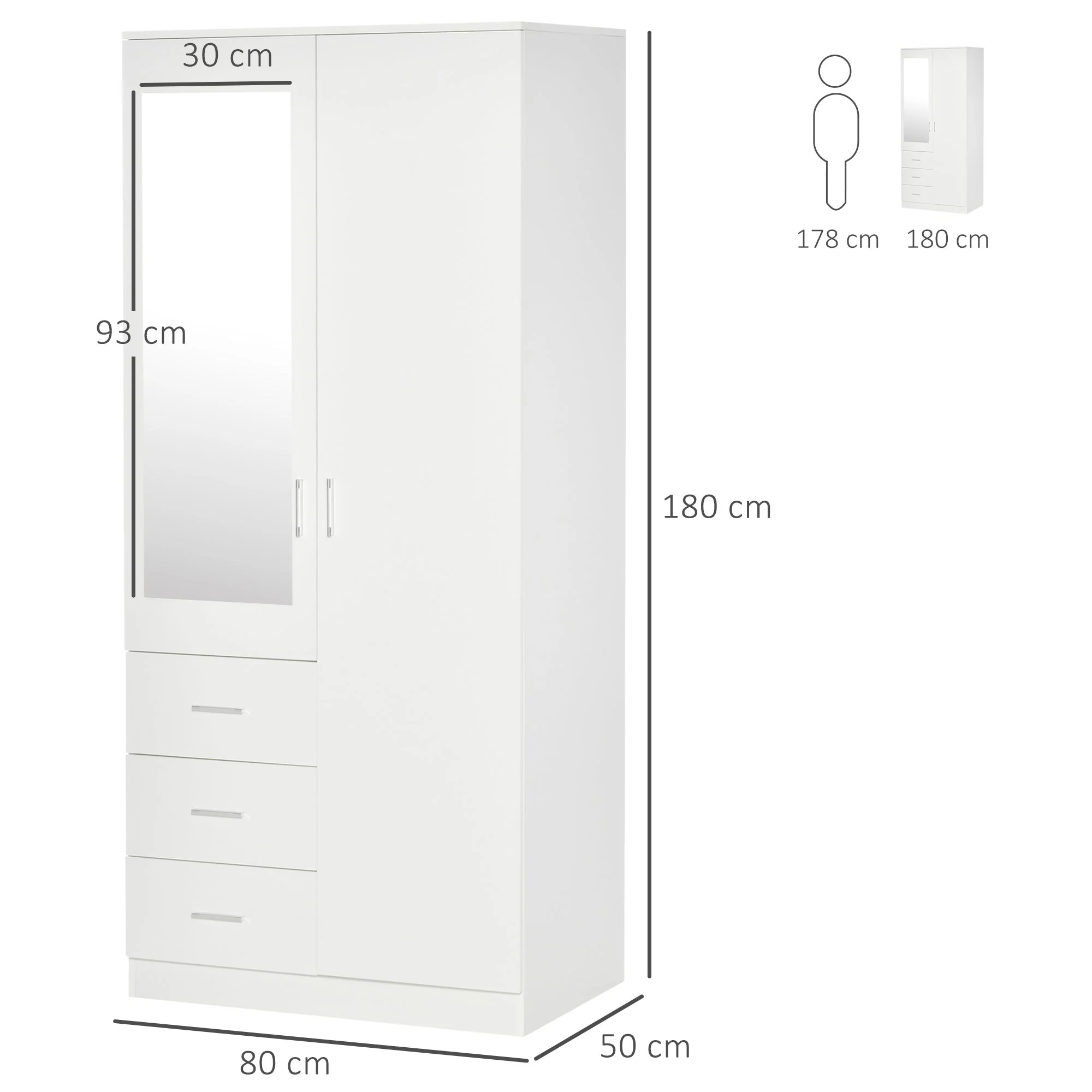 Modern Mirror Wardrobe 2 Door Storage Cupboards Home Storage Organisation Furniture with Adjustable Shelf - Image 3