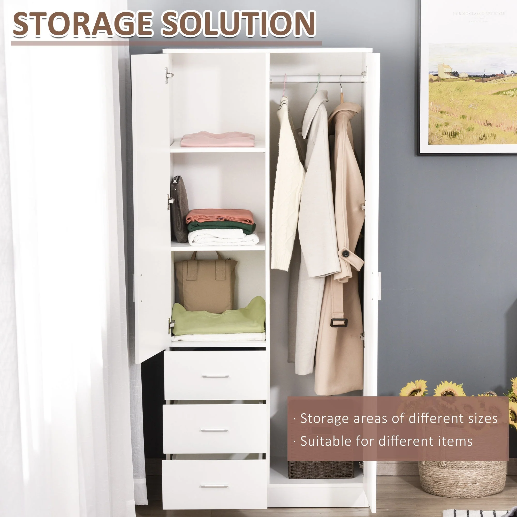 Modern Mirror Wardrobe 2 Door Storage Cupboards Home Storage Organisation Furniture with Adjustable Shelf - Image 4
