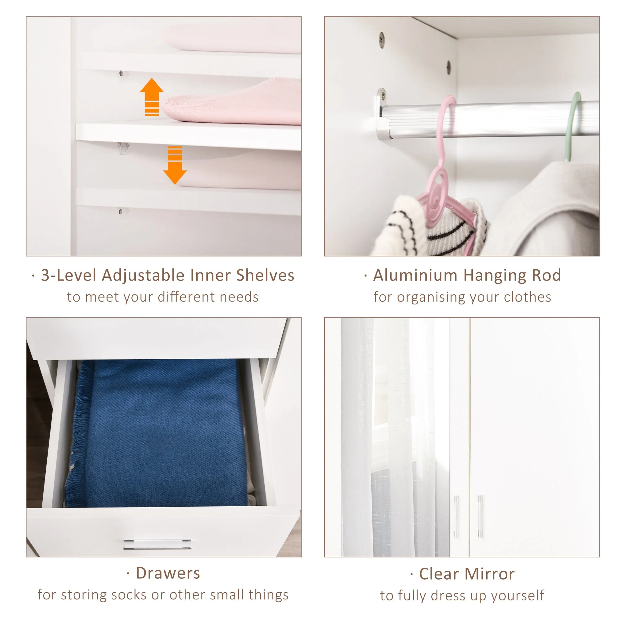 Modern Mirror Wardrobe 2 Door Storage Cupboards Home Storage Organisation Furniture with Adjustable Shelf - Image 7