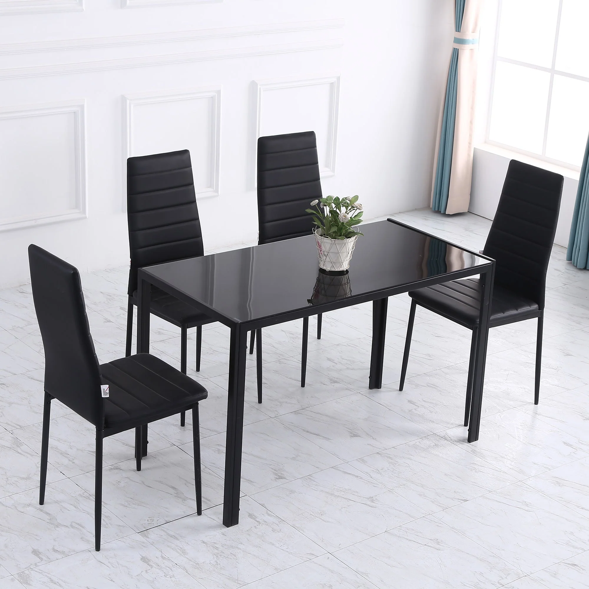 Modern Rectangular Dining Table for 4 People Glass Kitchen Table with Tempered Glass Top and Metal Legs for Dining Room - Image 7