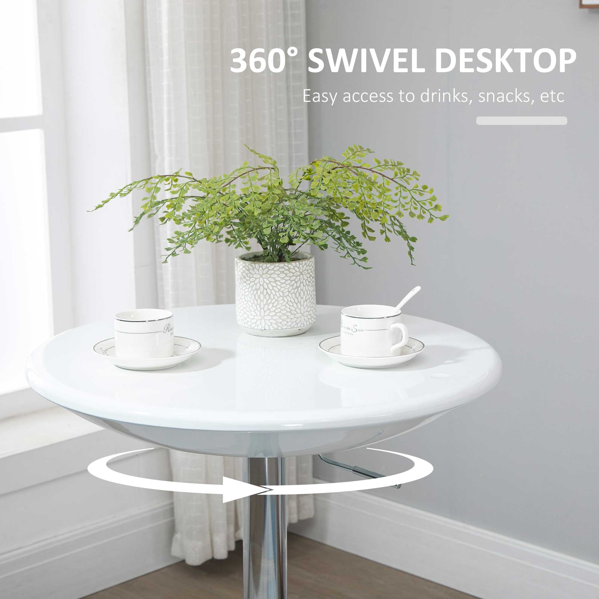 Modern Round Bar Table Adjustable Height Home Pub Bistro Desk Swivel Painted Top with Silver Steel Leg and Base - Image 3