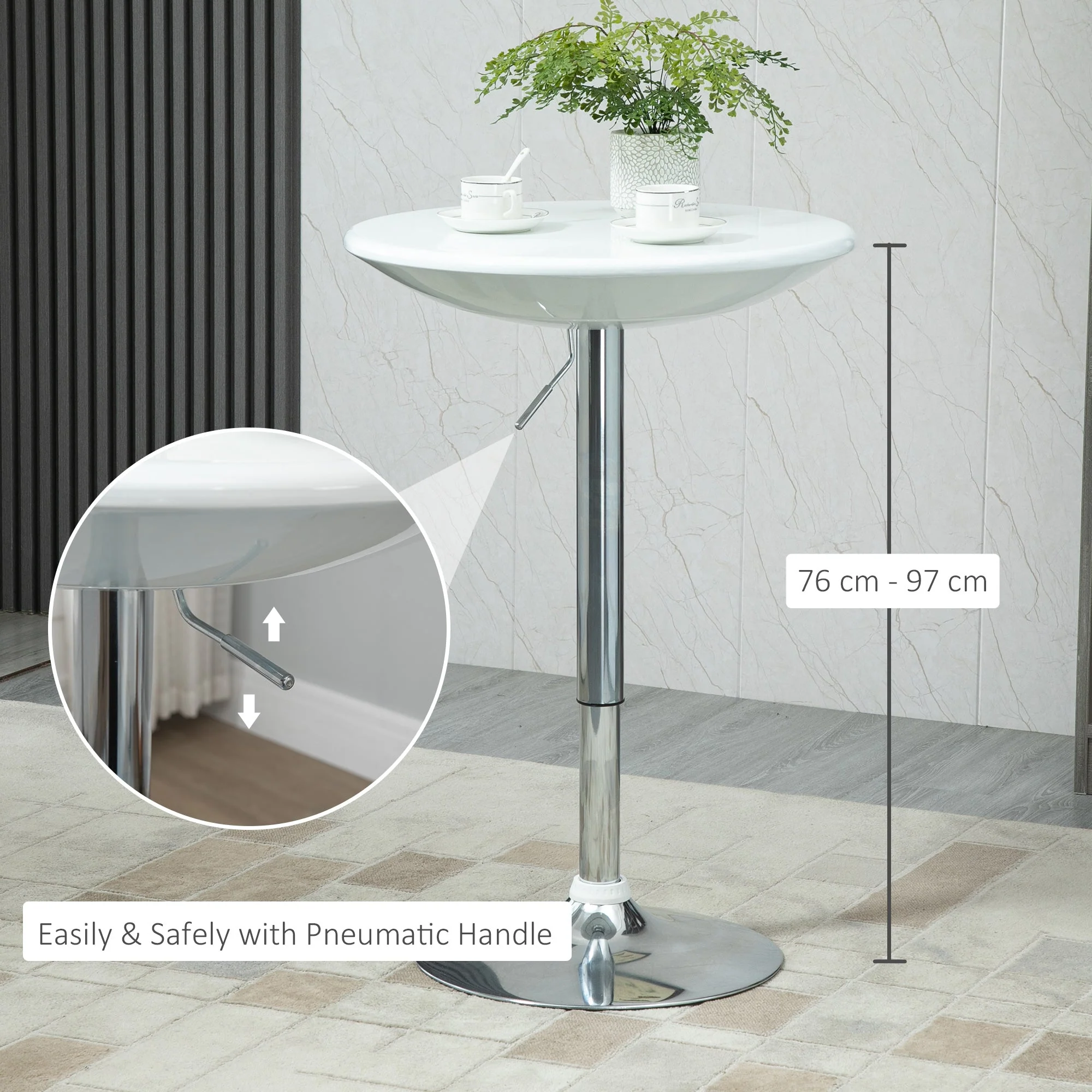 Modern Round Bar Table Adjustable Height Home Pub Bistro Desk Swivel Painted Top with Silver Steel Leg and Base - Image 5