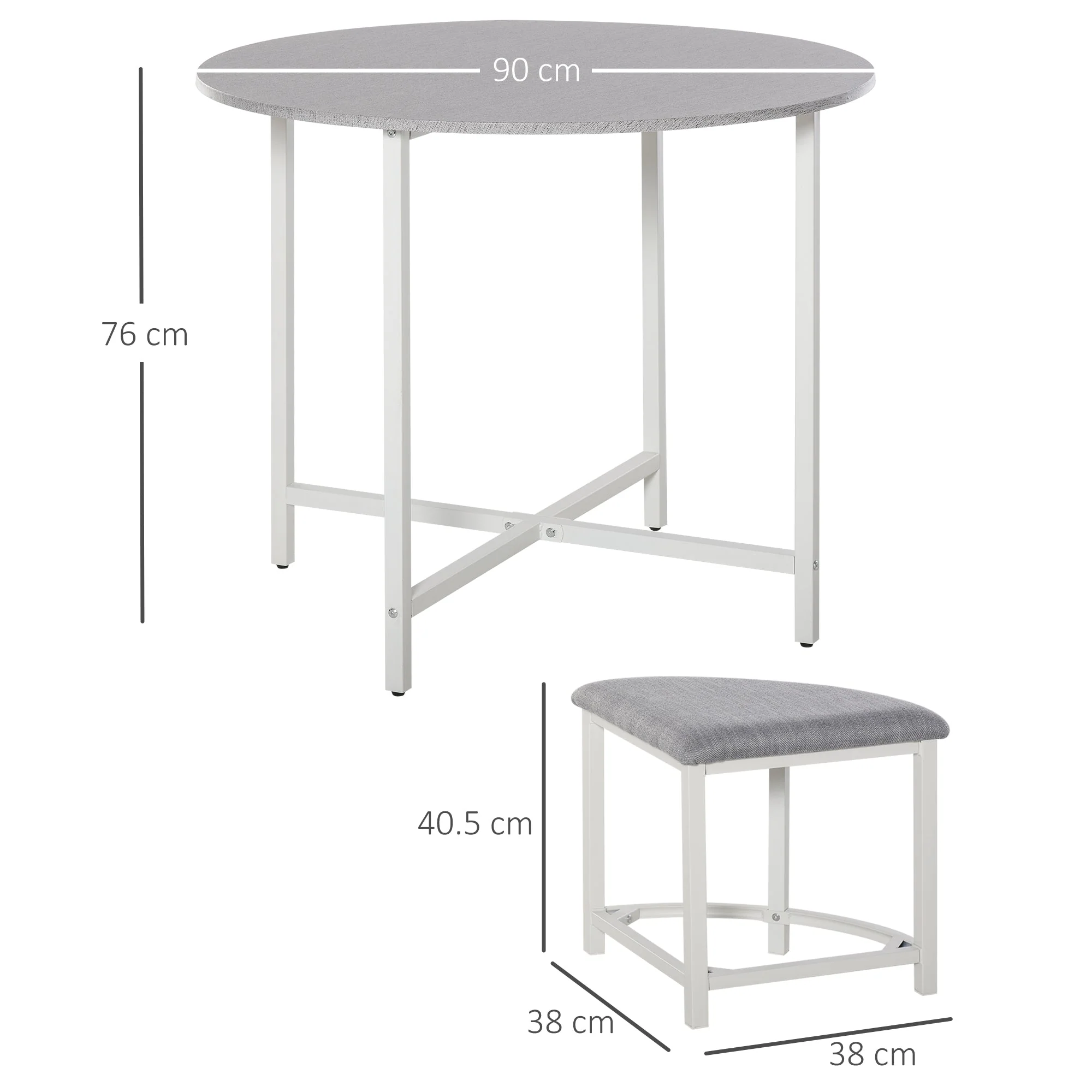 Modern Round Dining Table Set with 4 Upholstered Stools for Dining Room - Image 2