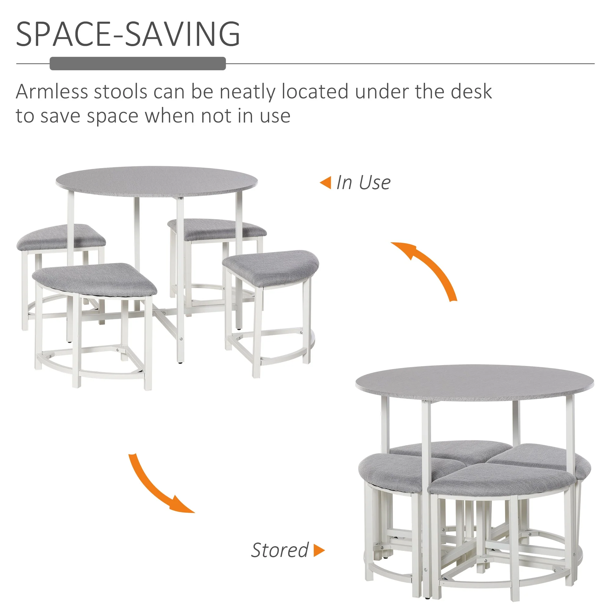 Modern Round Dining Table Set with 4 Upholstered Stools for Dining Room - Image 3