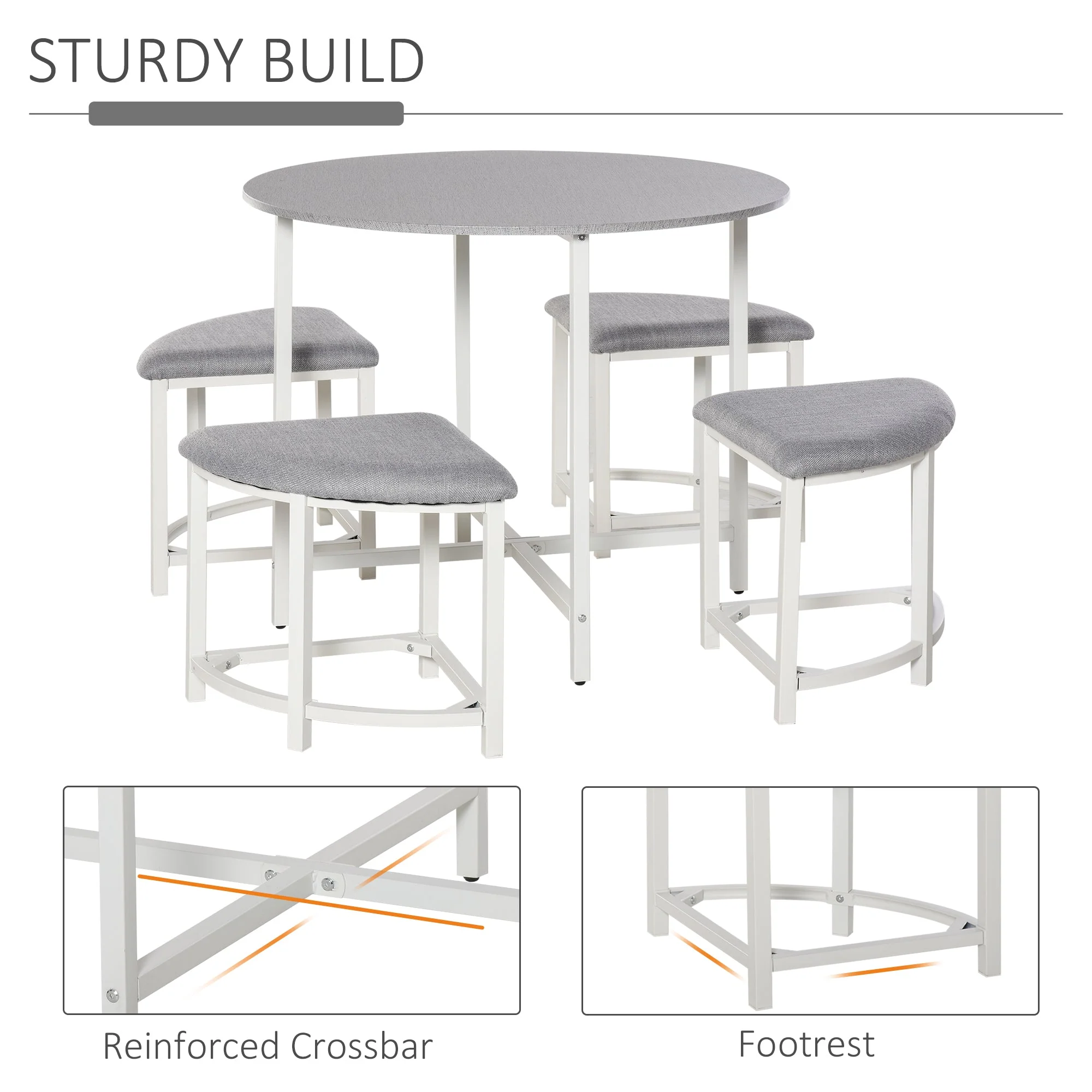 Modern Round Dining Table Set with 4 Upholstered Stools for Dining Room - Image 4