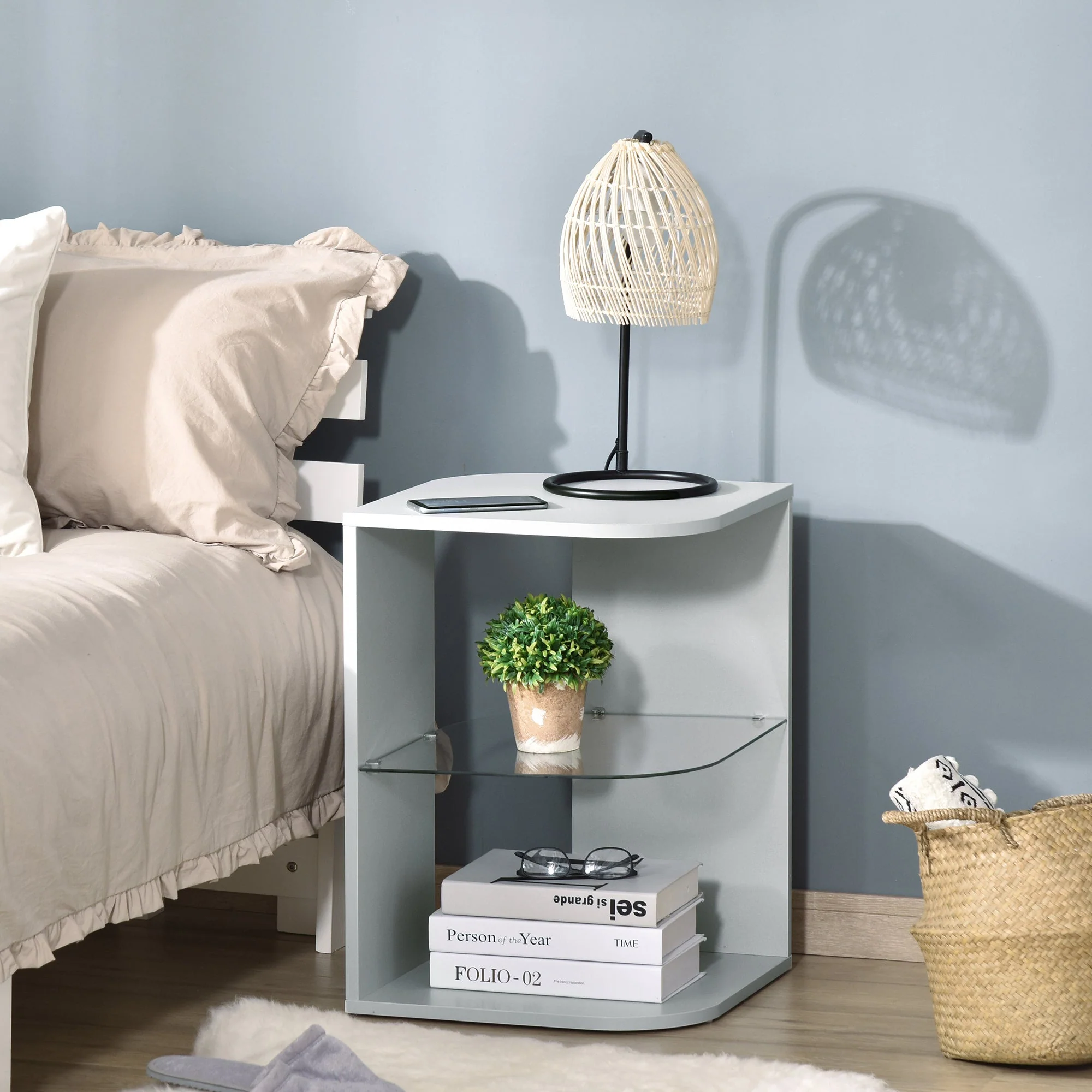 Modern Side Table Three Layer Bedside Table Nightstand with 2 Storage Shelves - Image 2