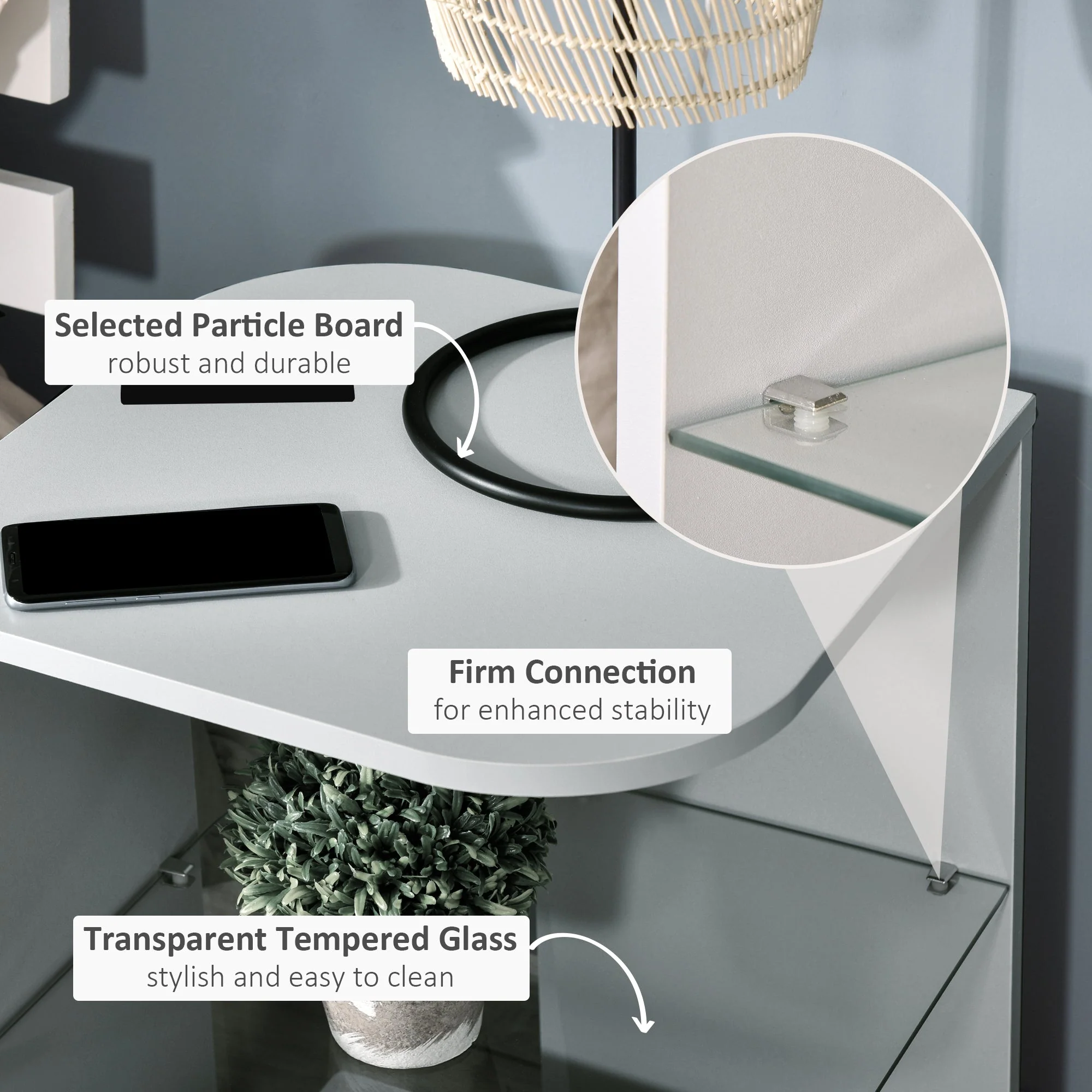 Modern Side Table Three Layer Bedside Table Nightstand with 2 Storage Shelves - Image 4