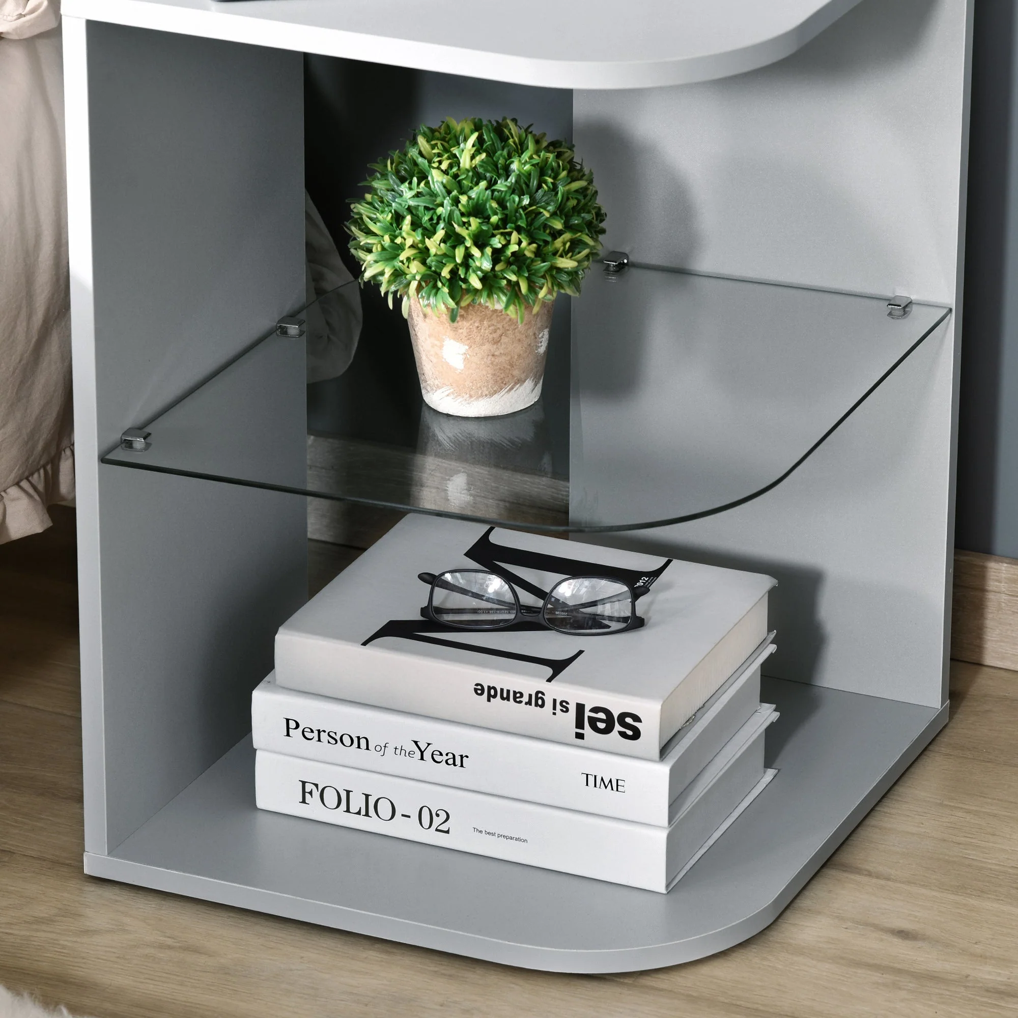 Modern Side Table Three Layer Bedside Table Nightstand with 2 Storage Shelves - Image 9