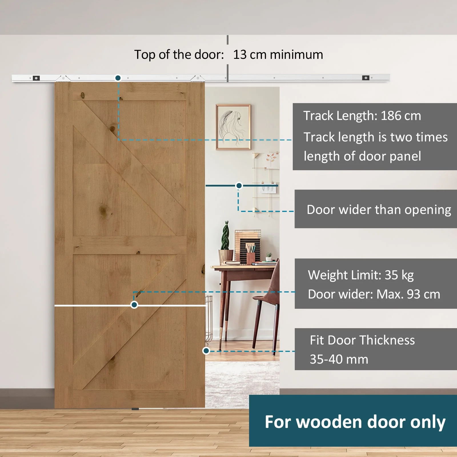 Modern Sliding Barn Door Closet Hardware Track Kit Track System Unit for Single Wooden Door 6FT /1860mm - Image 4