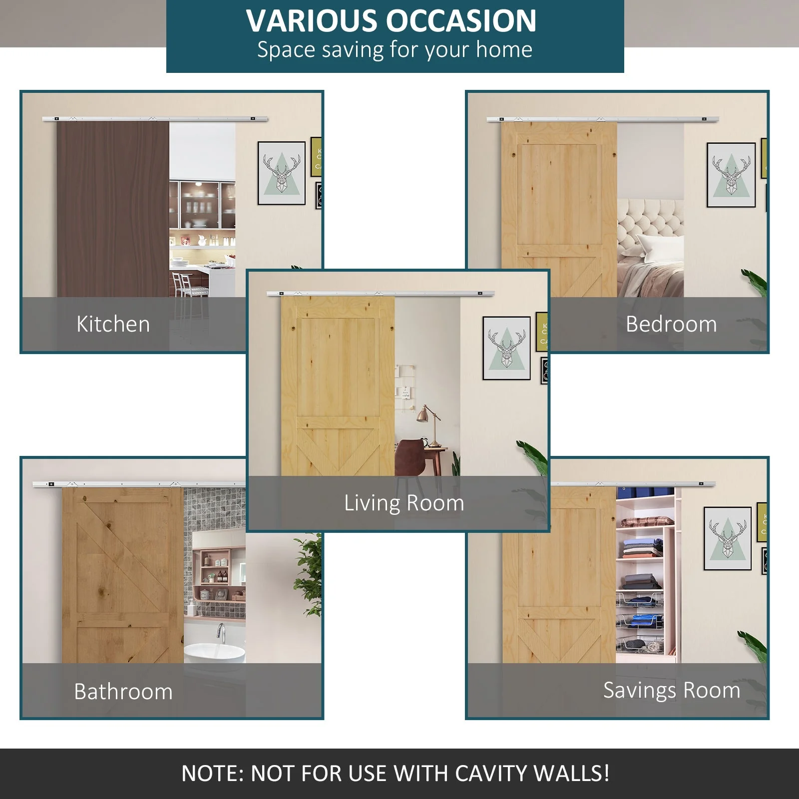 Modern Sliding Barn Door Closet Hardware Track Kit Track System Unit for Single Wooden Door 6FT /1860mm - Image 5