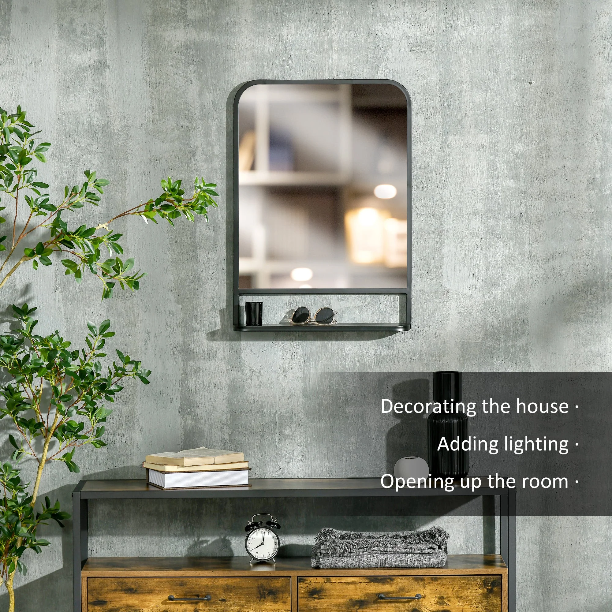 Modern Square Wall Mirror with Storage Shelf - Image 4