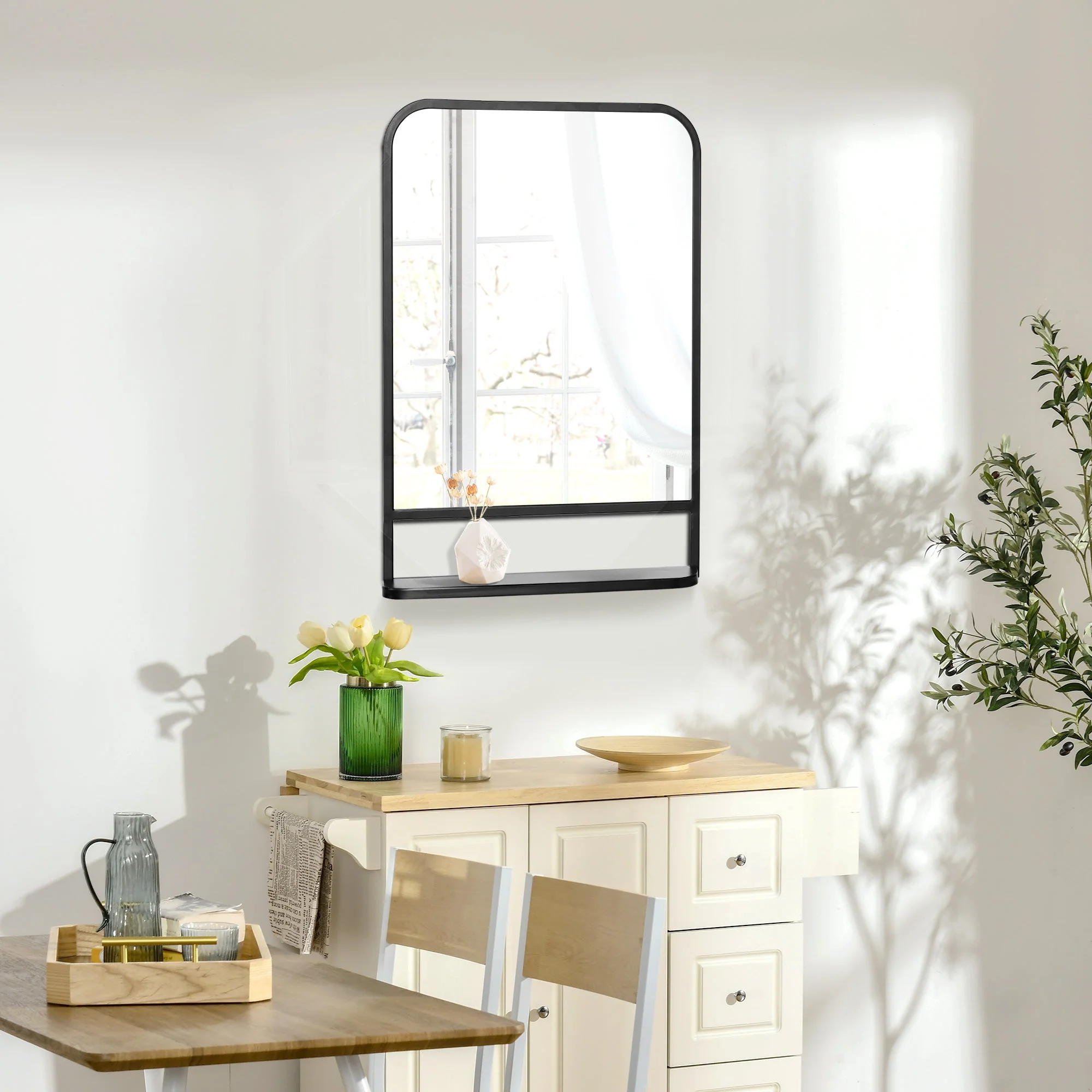 Modern Square Wall Mirror with Storage Shelf - Image 5