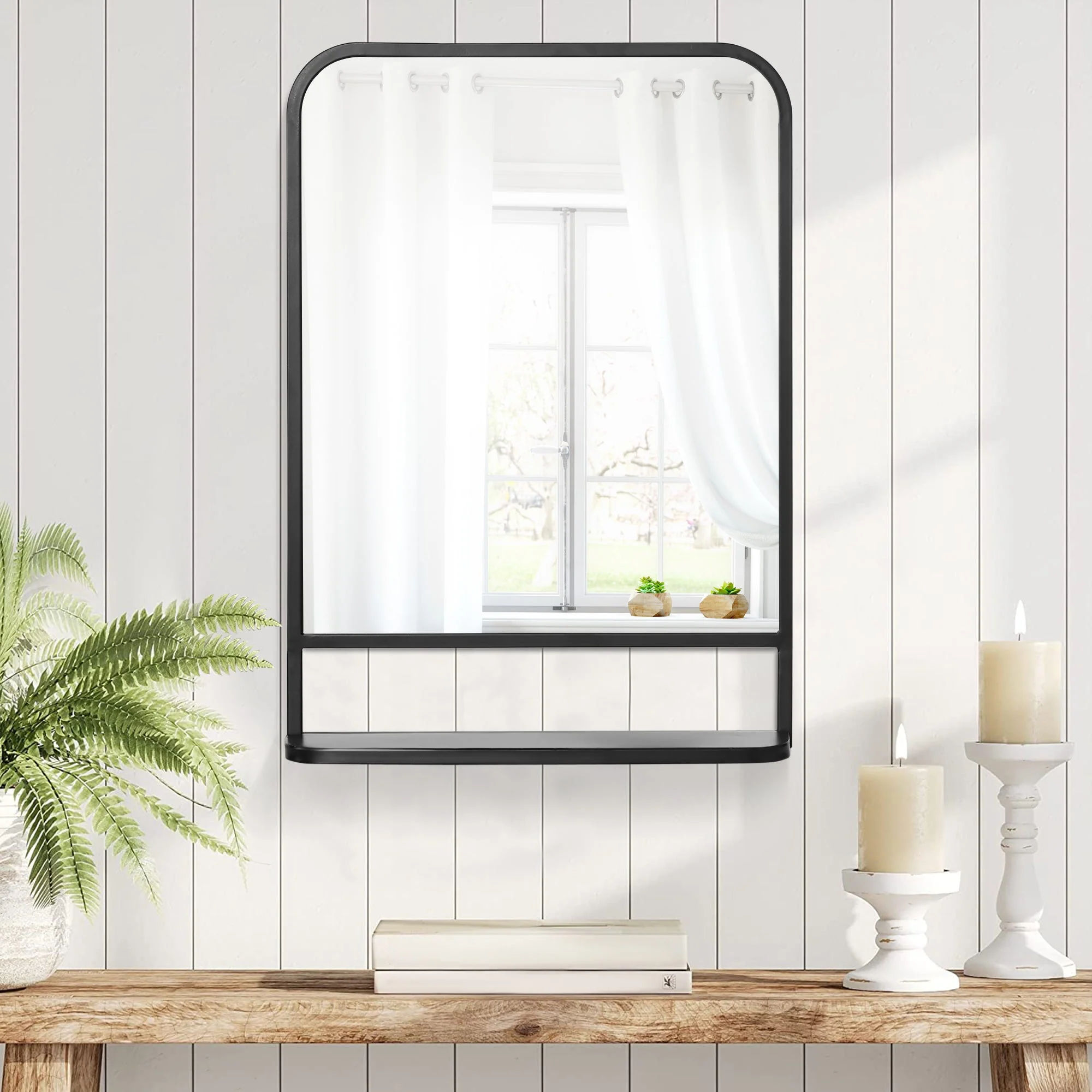 Modern Square Wall Mirror with Storage Shelf - Image 6