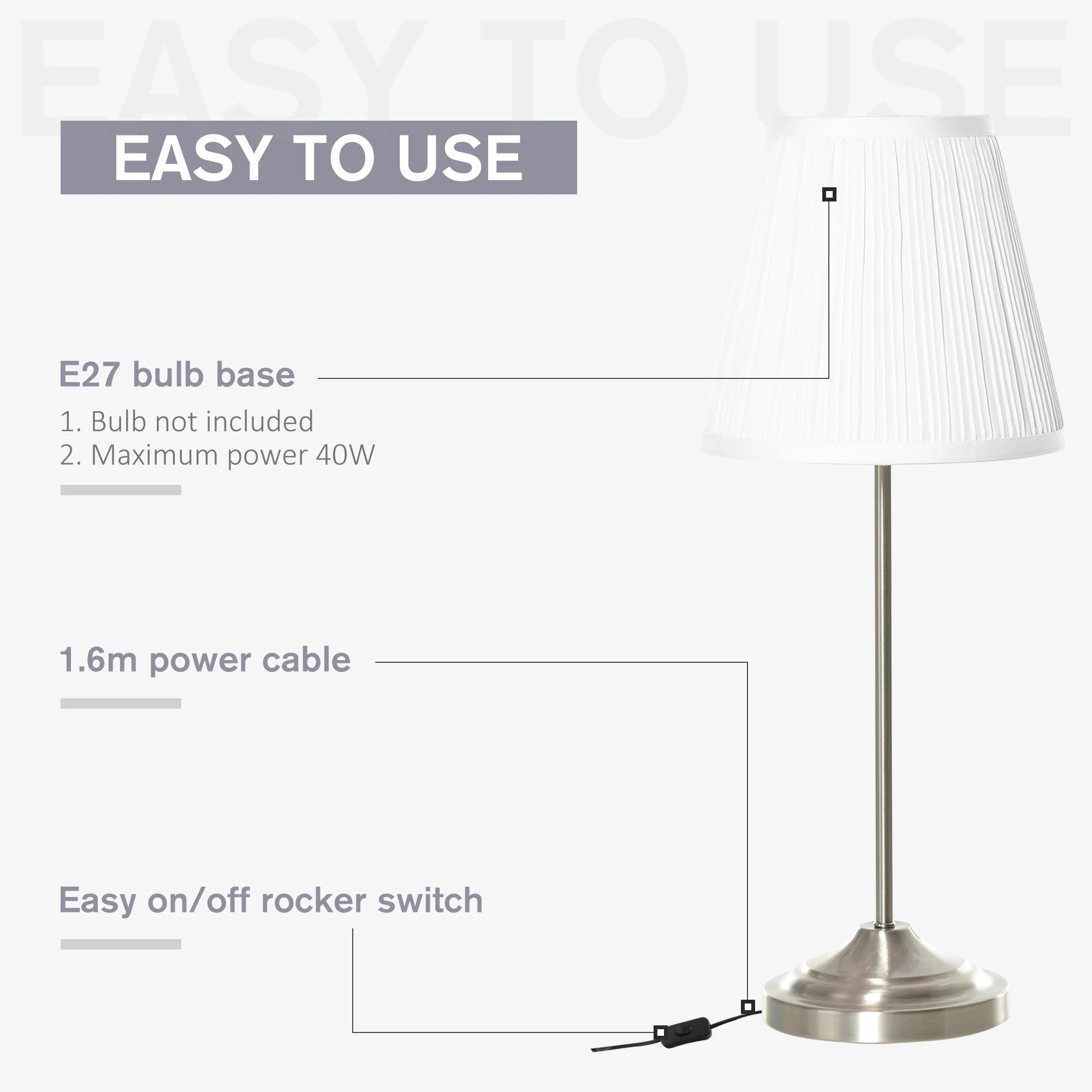 Modern Table Lamp with Pleated Fabric Lampshade and Metal Base - Image 5