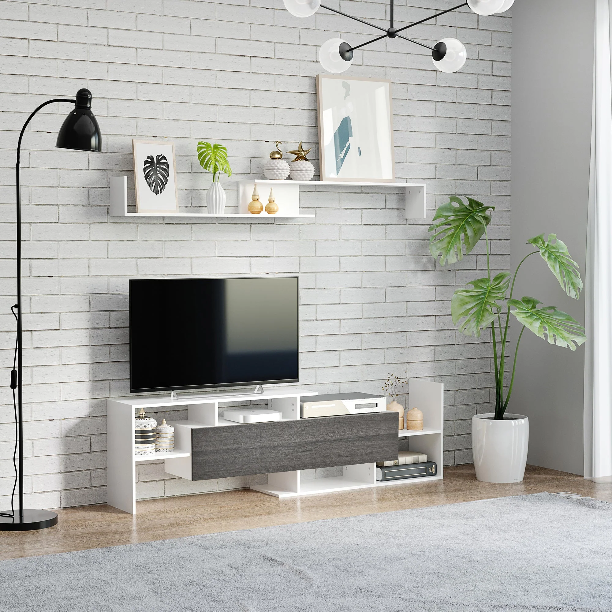 Modern TV Cabinet with Wall Shelf - Image 2