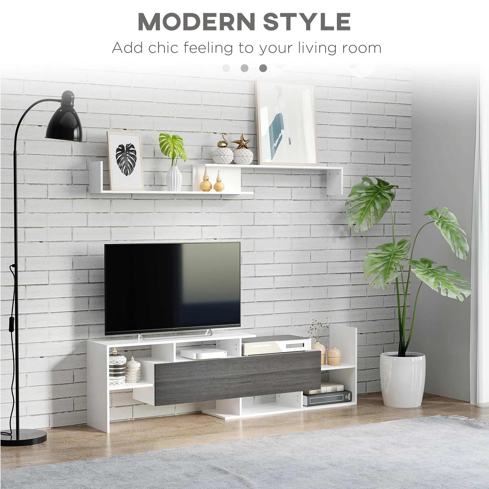 Modern TV Cabinet with Wall Shelf - Image 4