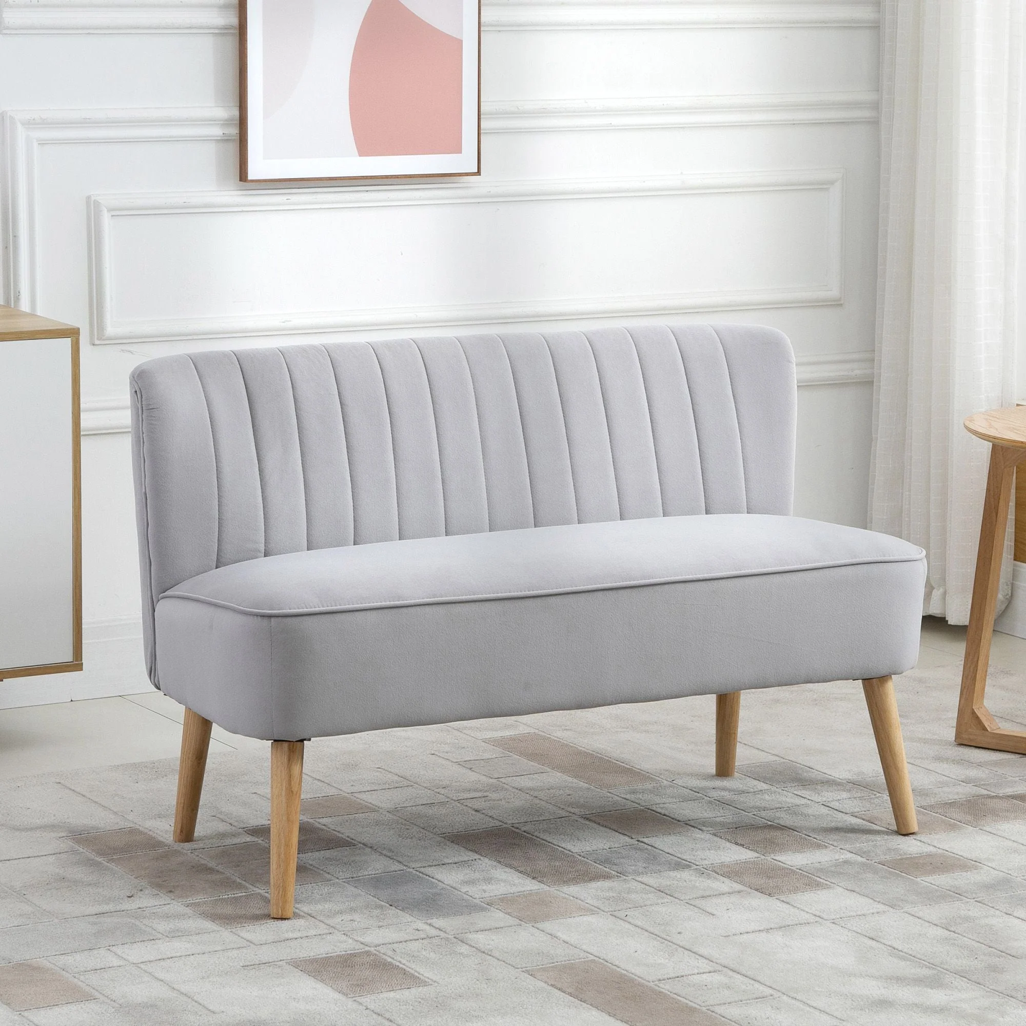 Modern Velvet Double Seat Sofa w/ Wood Frame Foam Padding High Back Soft Comfortable Compact Couch Grey - Image 2