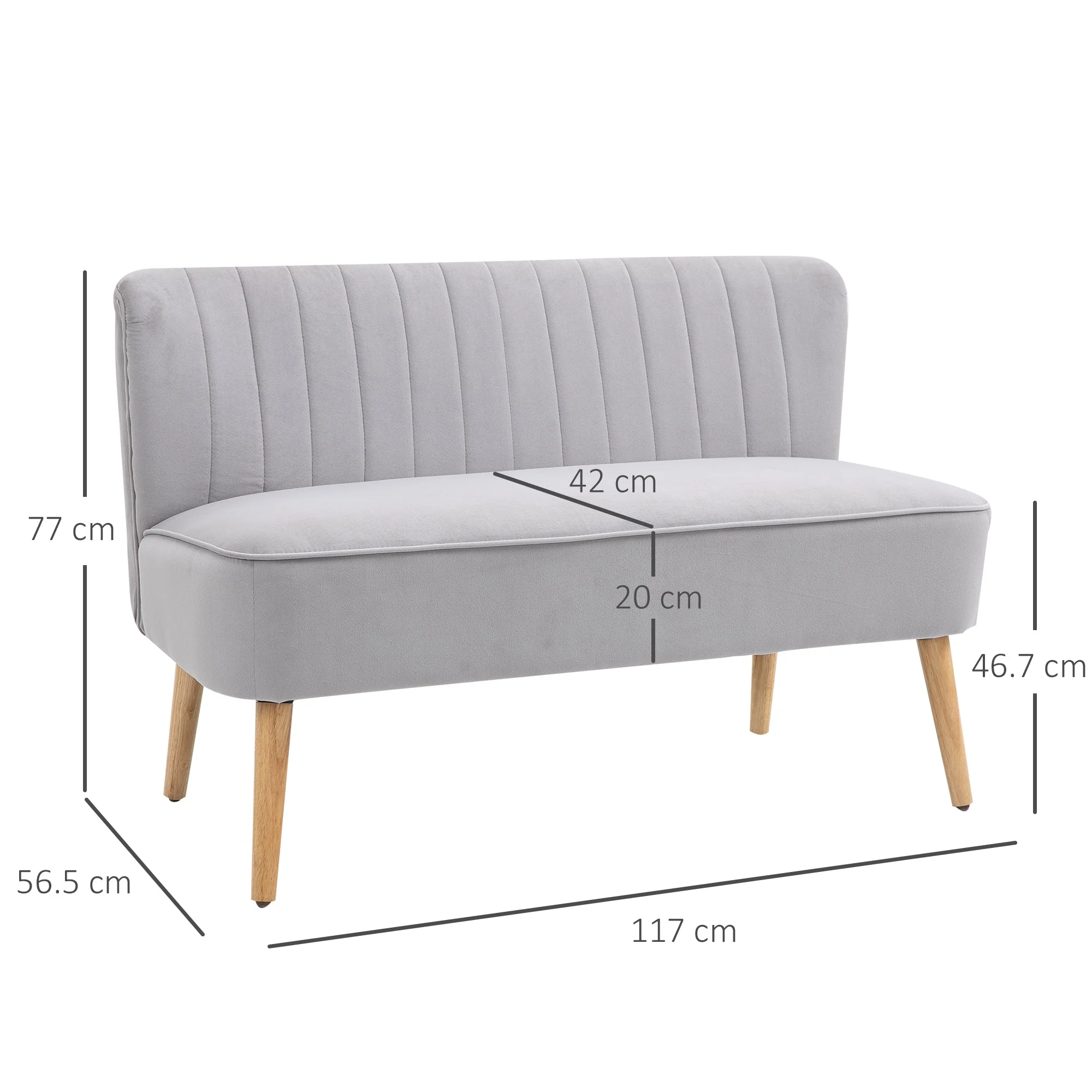 Modern Velvet Double Seat Sofa w/ Wood Frame Foam Padding High Back Soft Comfortable Compact Couch Grey - Image 3