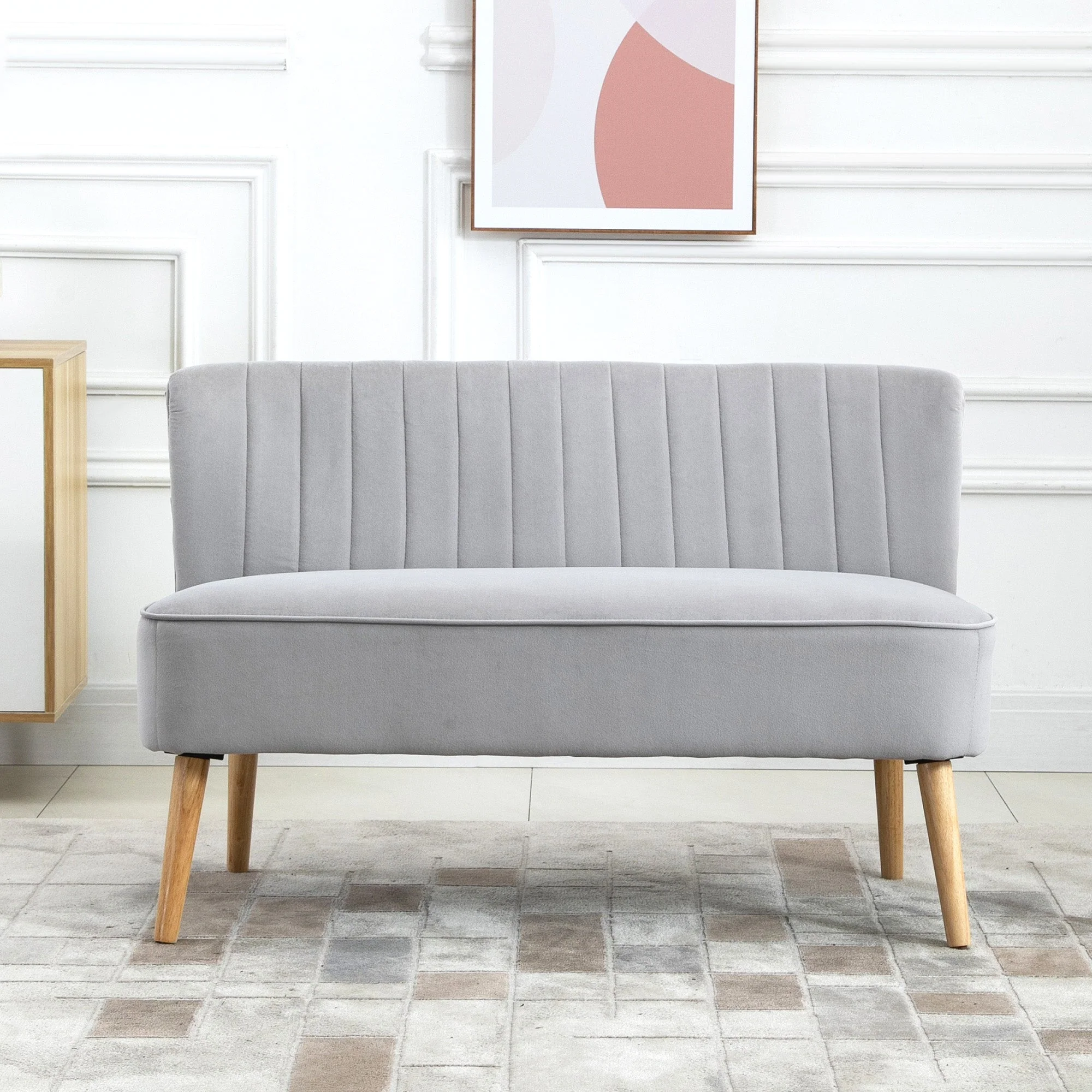 Modern Velvet Double Seat Sofa w/ Wood Frame Foam Padding High Back Soft Comfortable Compact Couch Grey - Image 7