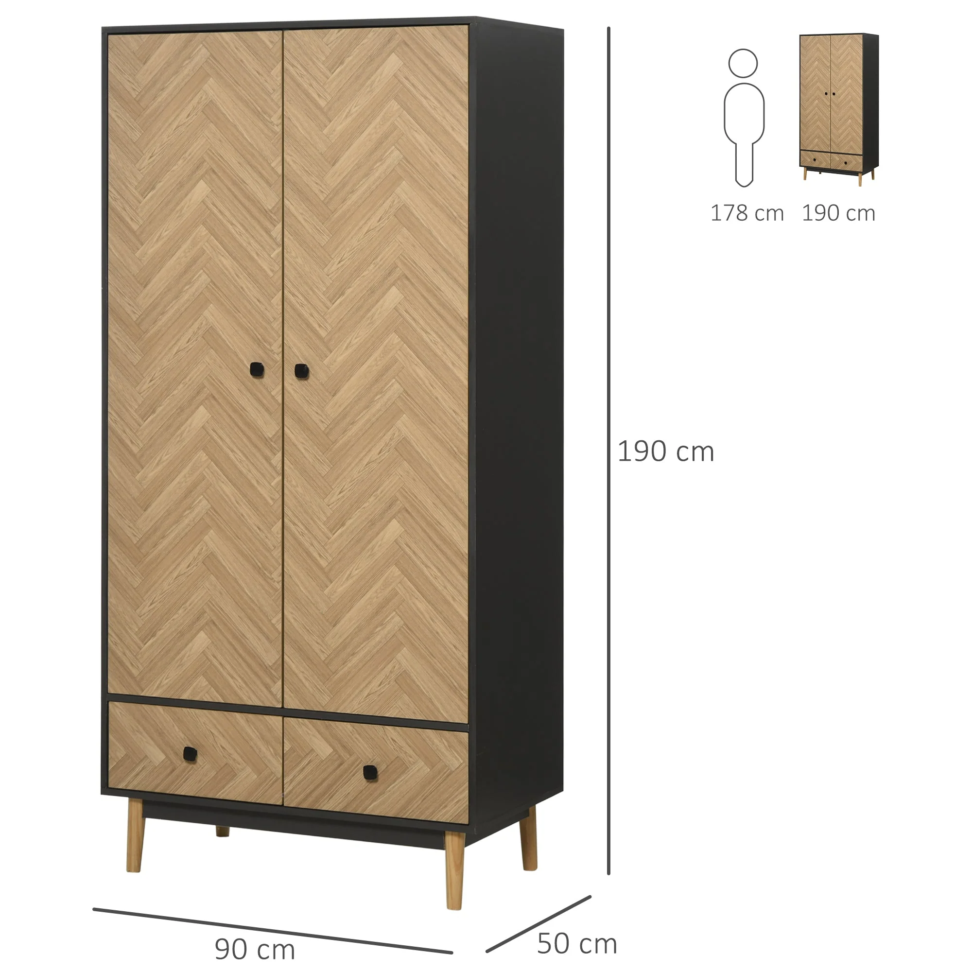 Modern Wardrobe Cabinet Wood Grain Sticker Surface with Shelf - Image 3