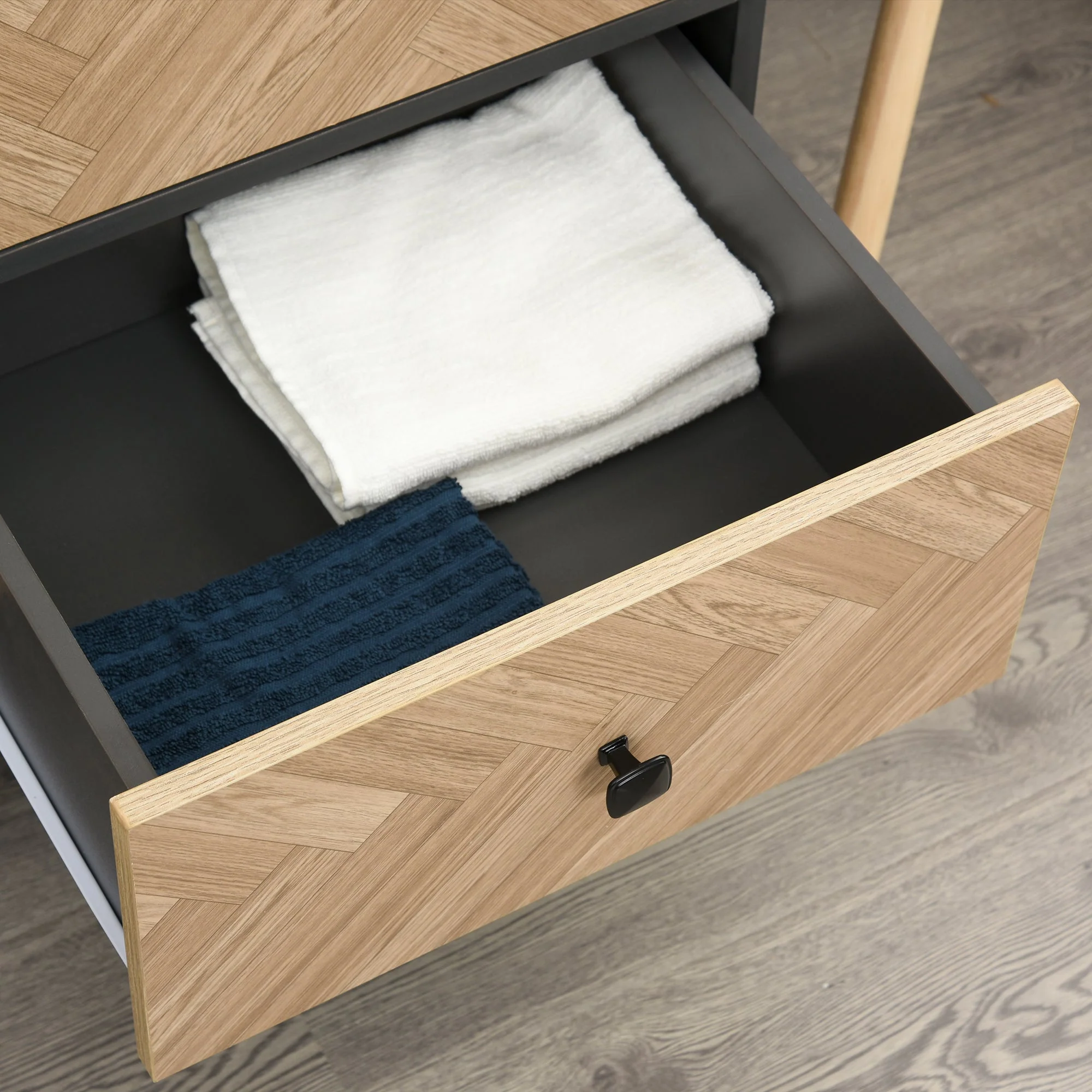 Modern Wardrobe Cabinet Wood Grain Sticker Surface with Shelf - Image 9