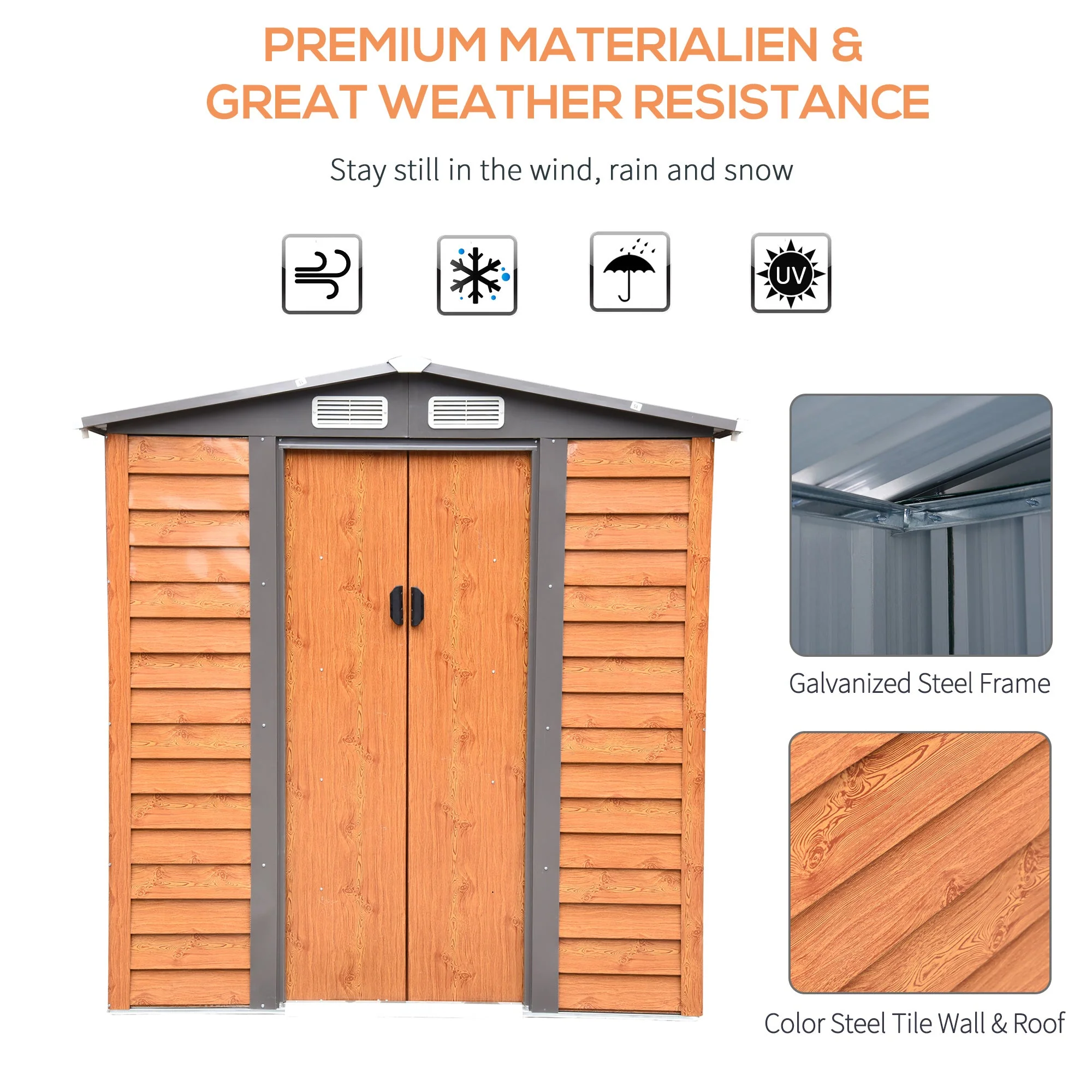 Moderna 6.5 x 5.2' Double Door Apex Garden Shed With Ventilation Steel & Polypropylene Light Brown by Steadfast - Image 4