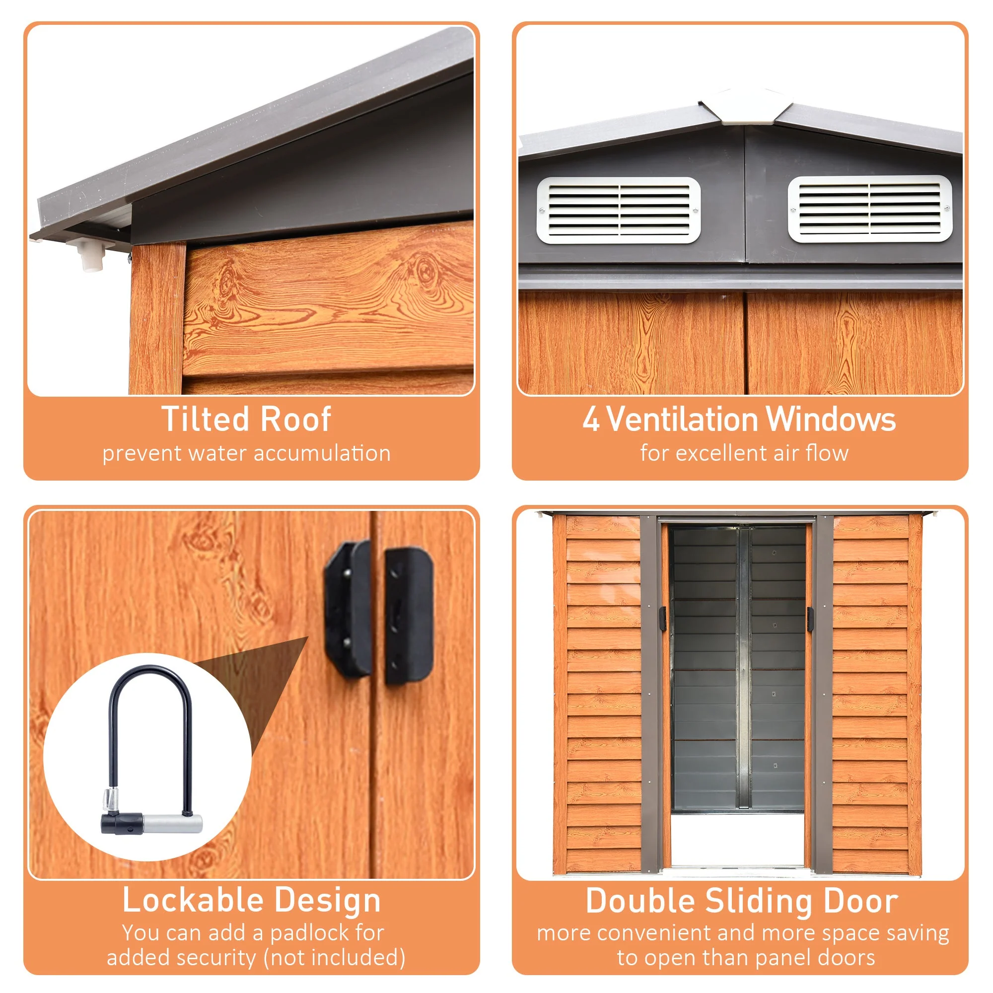 Moderna 6.5 x 5.2' Double Door Apex Garden Shed With Ventilation Steel & Polypropylene Light Brown by Steadfast - Image 5