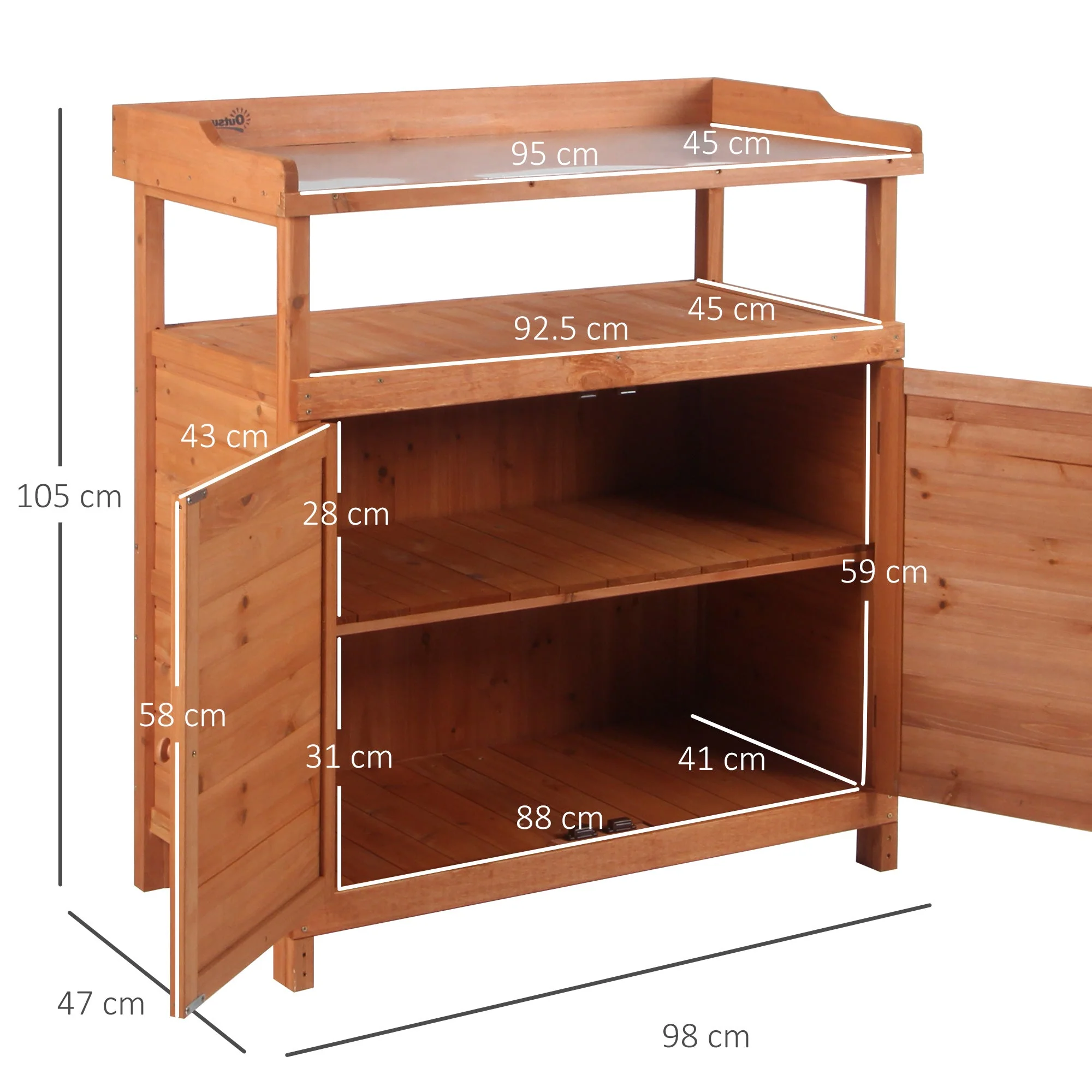 Multi-function Potting Bench Table w/ Storage Cabinet and Galvanized Table Top - Image 2