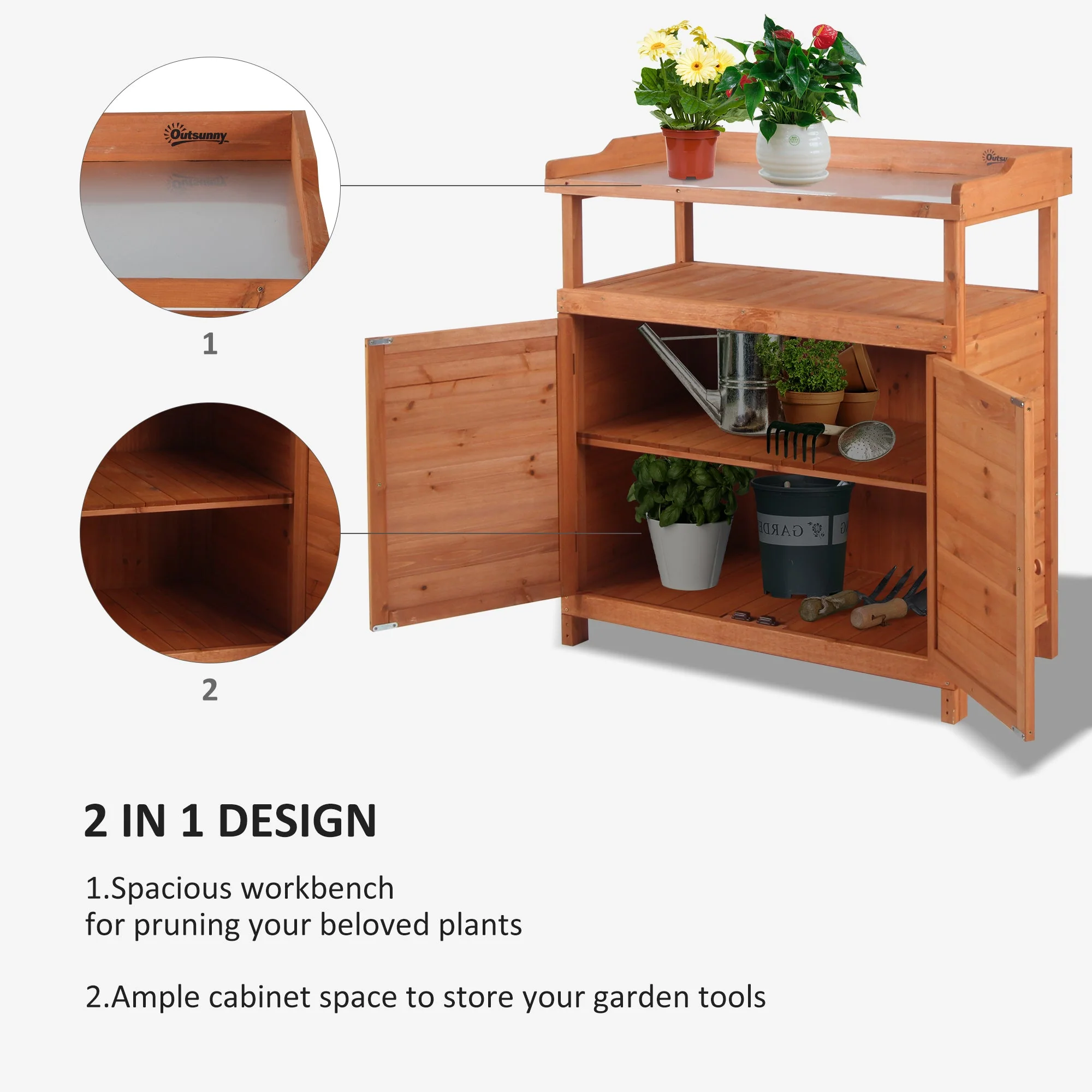 Multi-function Potting Bench Table w/ Storage Cabinet and Galvanized Table Top - Image 3