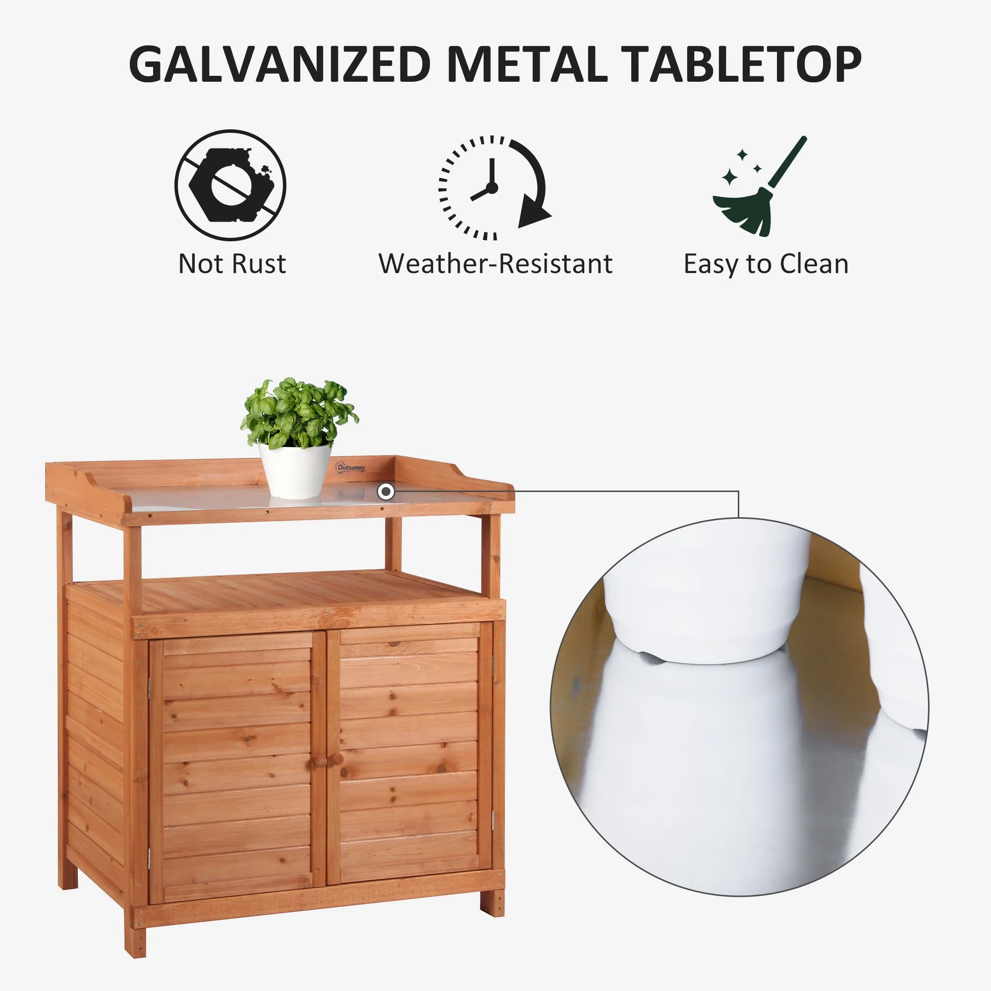 Multi-function Potting Bench Table w/ Storage Cabinet and Galvanized Table Top - Image 4