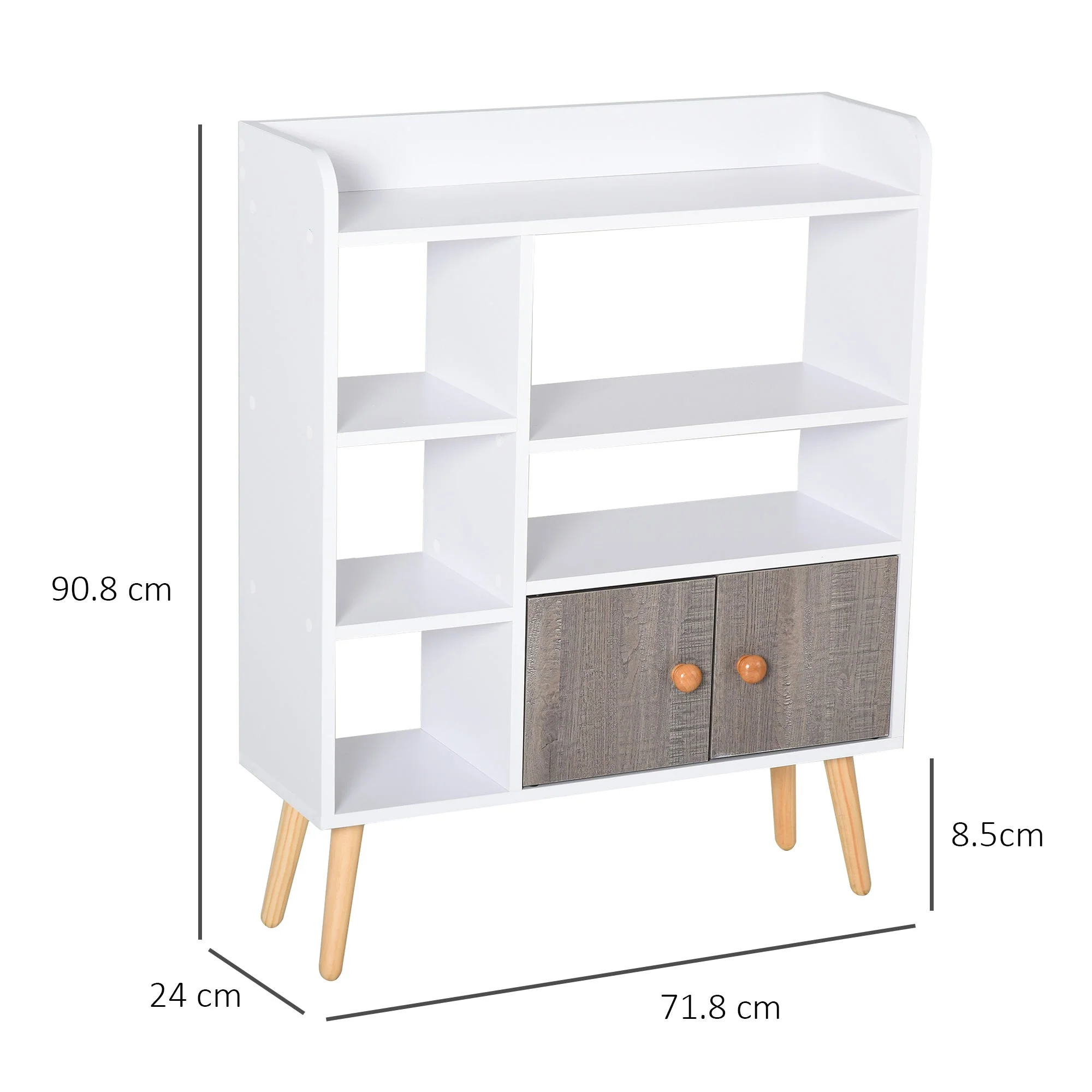 Multi-Shelf Modern Bookcase Freestanding Storage w/ Cabinet 6 Shelves Wood Legs Home Office Display Furniture Stylish White - Image 3