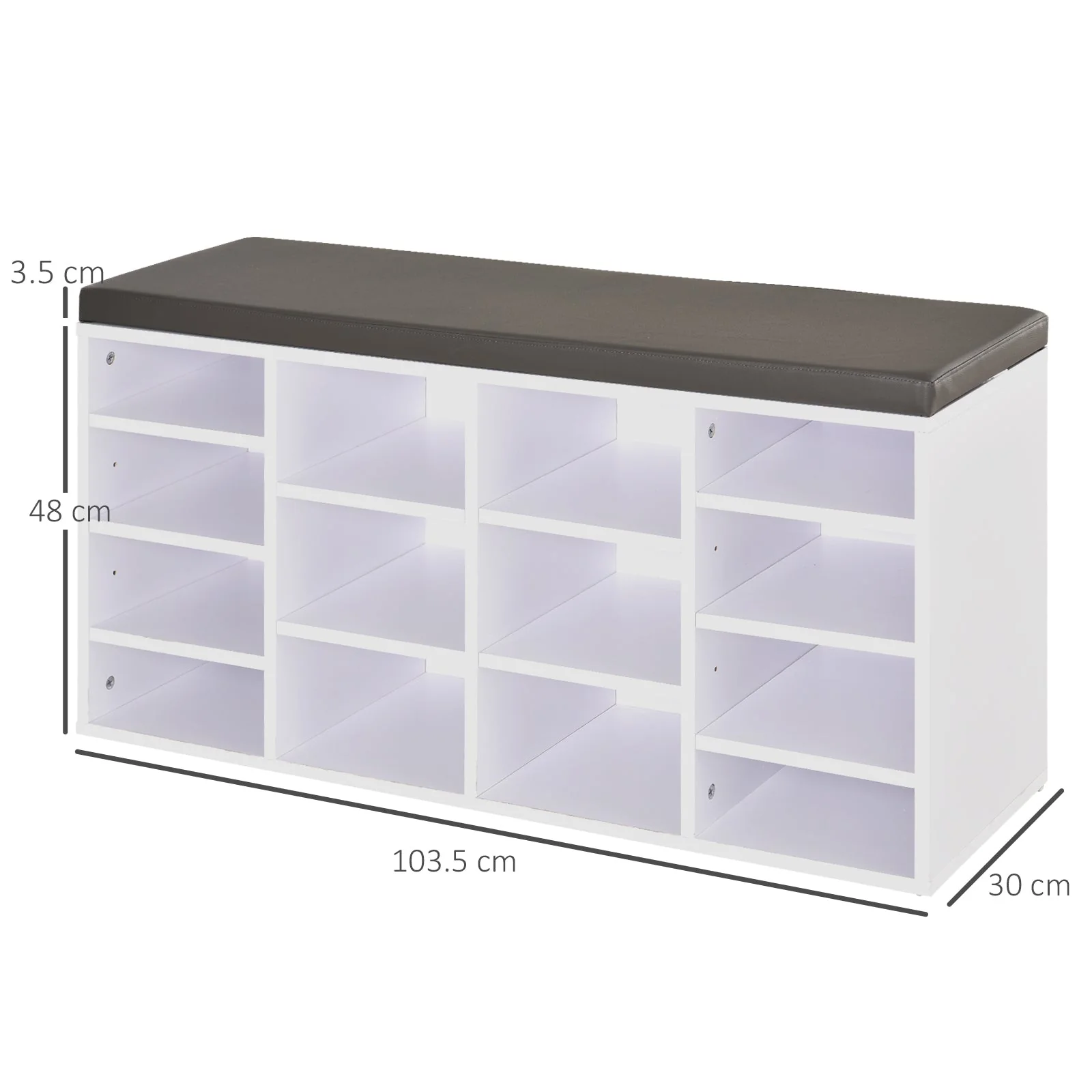 Multi-Storage Shoe Rack w/ 14 Compartments Cushion Moving Shelves Solid Frame Foot Pads Home Office Tidy Organisation Boots Trainers White - Image 2